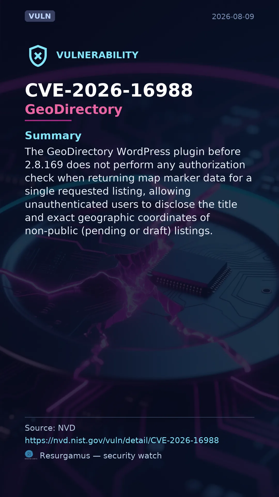 CVE-2026-16988 GeoDirectory Vulnerability