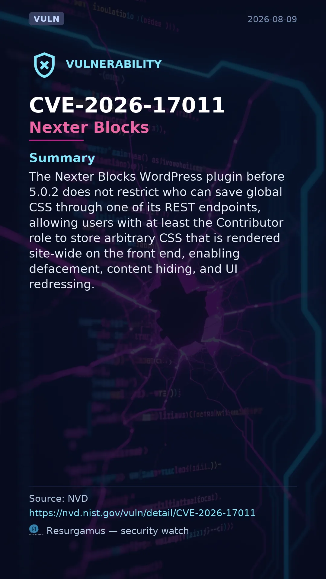 CVE-2026-17011 Nexter Blocks Vulnerability