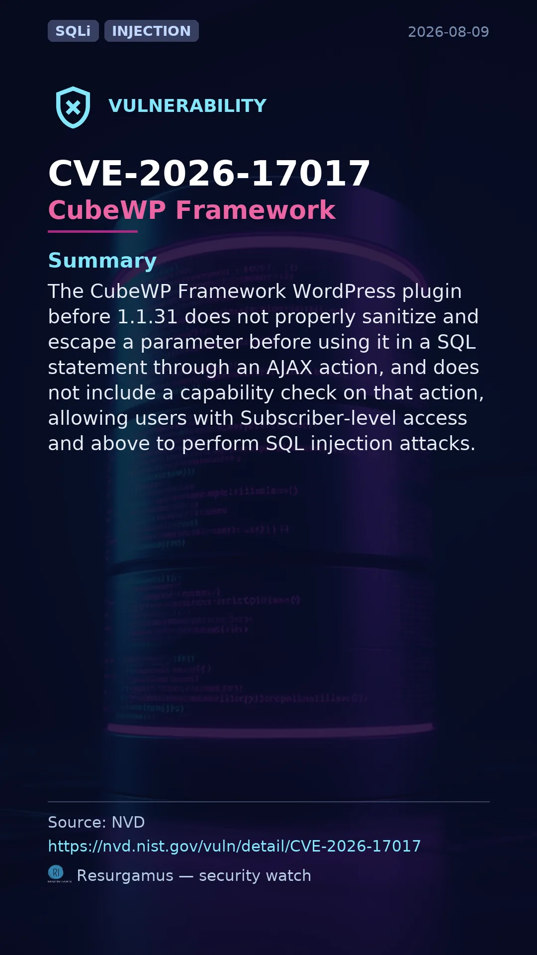 CVE-2026-17017 CubeWP Framework Vulnerability