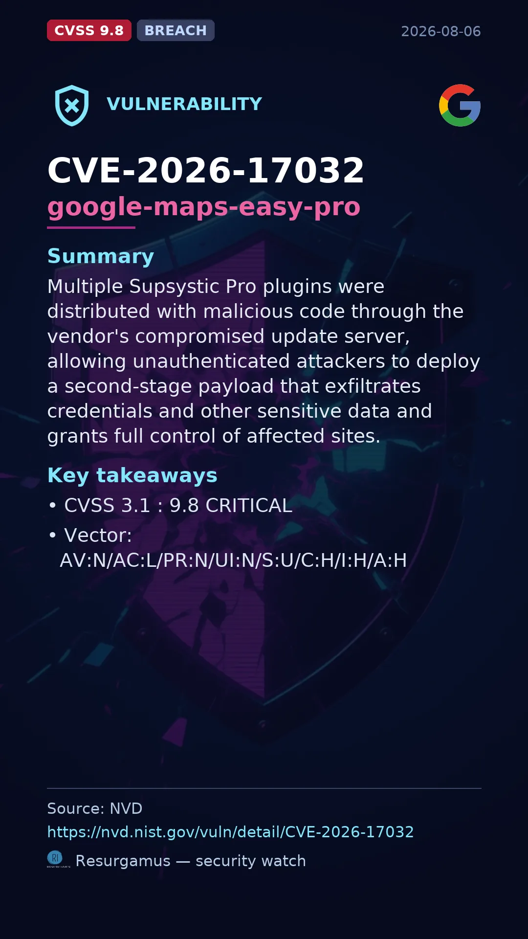 CVE-2026-17032 google-maps-easy-pro Vulnerability