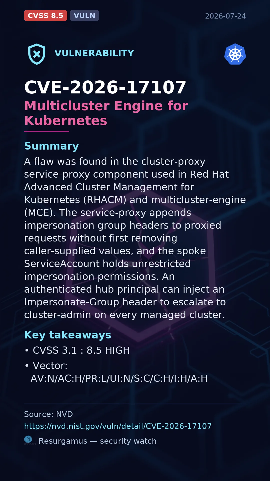 CVE-2026-17107 - Multicluster Engine for Kubernetes vulnerability