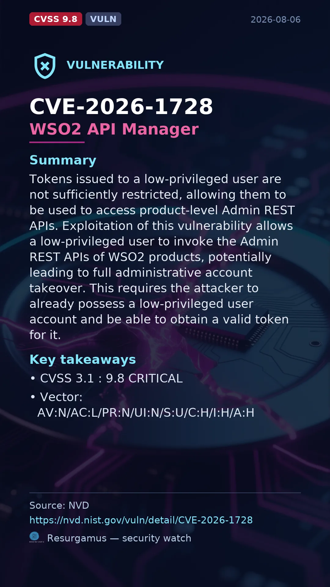 CVE-2026-1728 WSO2 API Manager Vulnerability
