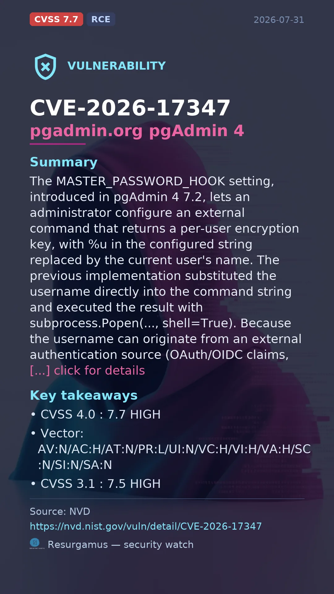 CVE-2026-17347 pgadmin.org pgAdmin 4 Vulnerability