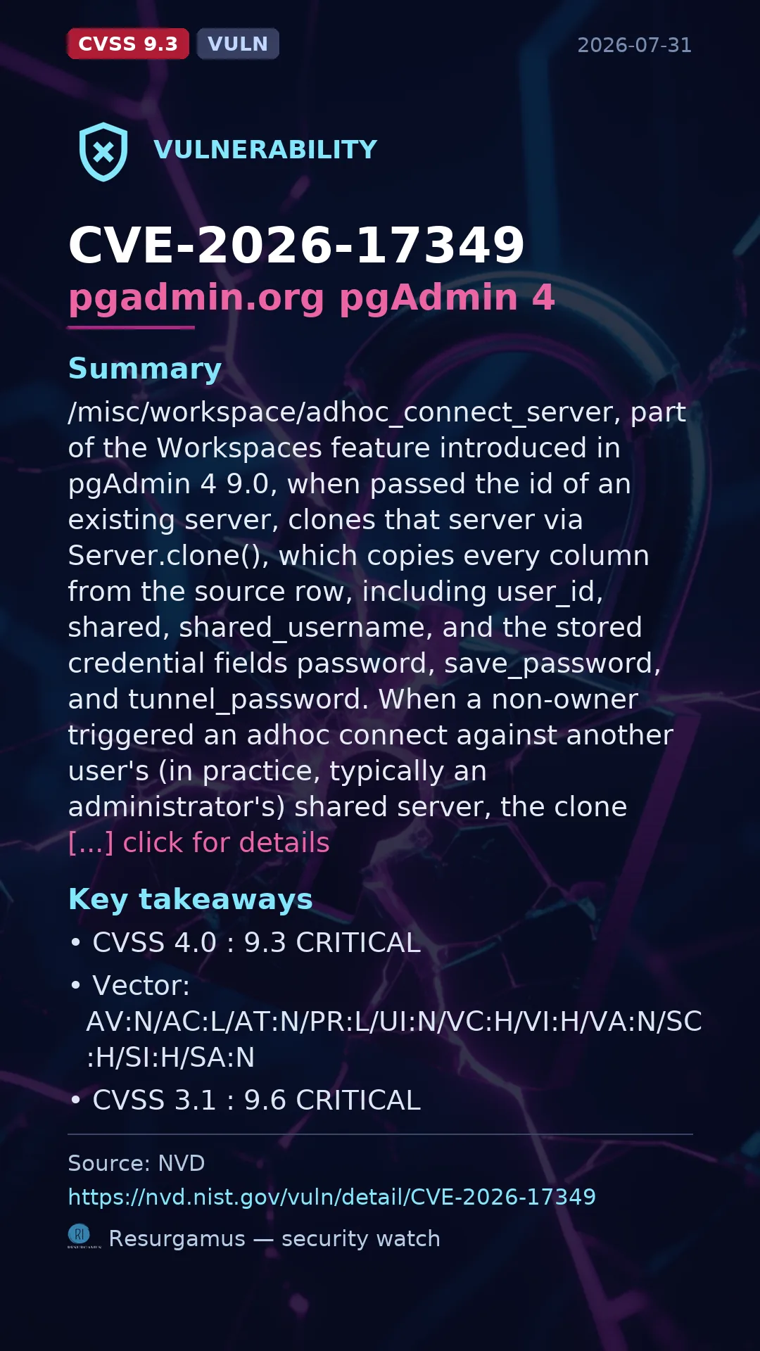 CVE-2026-17349 pgadmin.org pgAdmin 4 Vulnerability