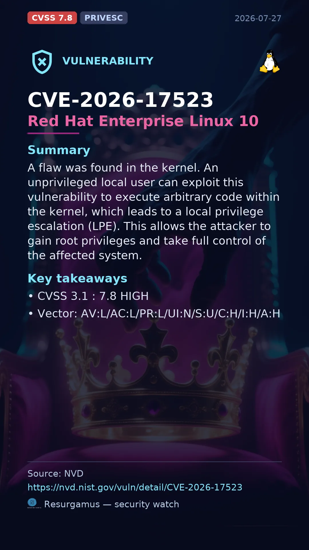 CVE-2026-17523 - Red Hat Enterprise Linux 10 vulnerability