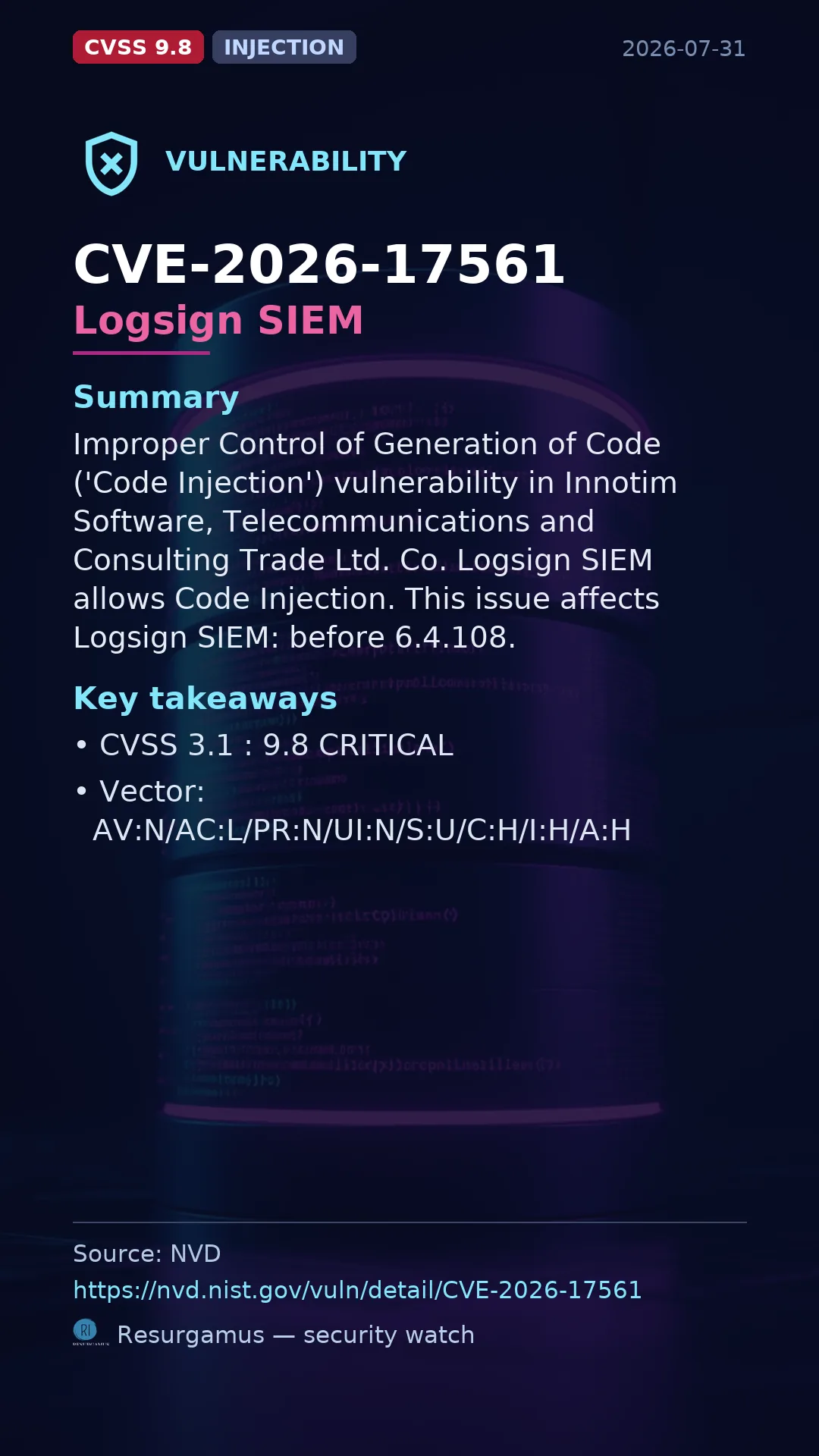 CVE-2026-17561 Logsign SIEM Vulnerability