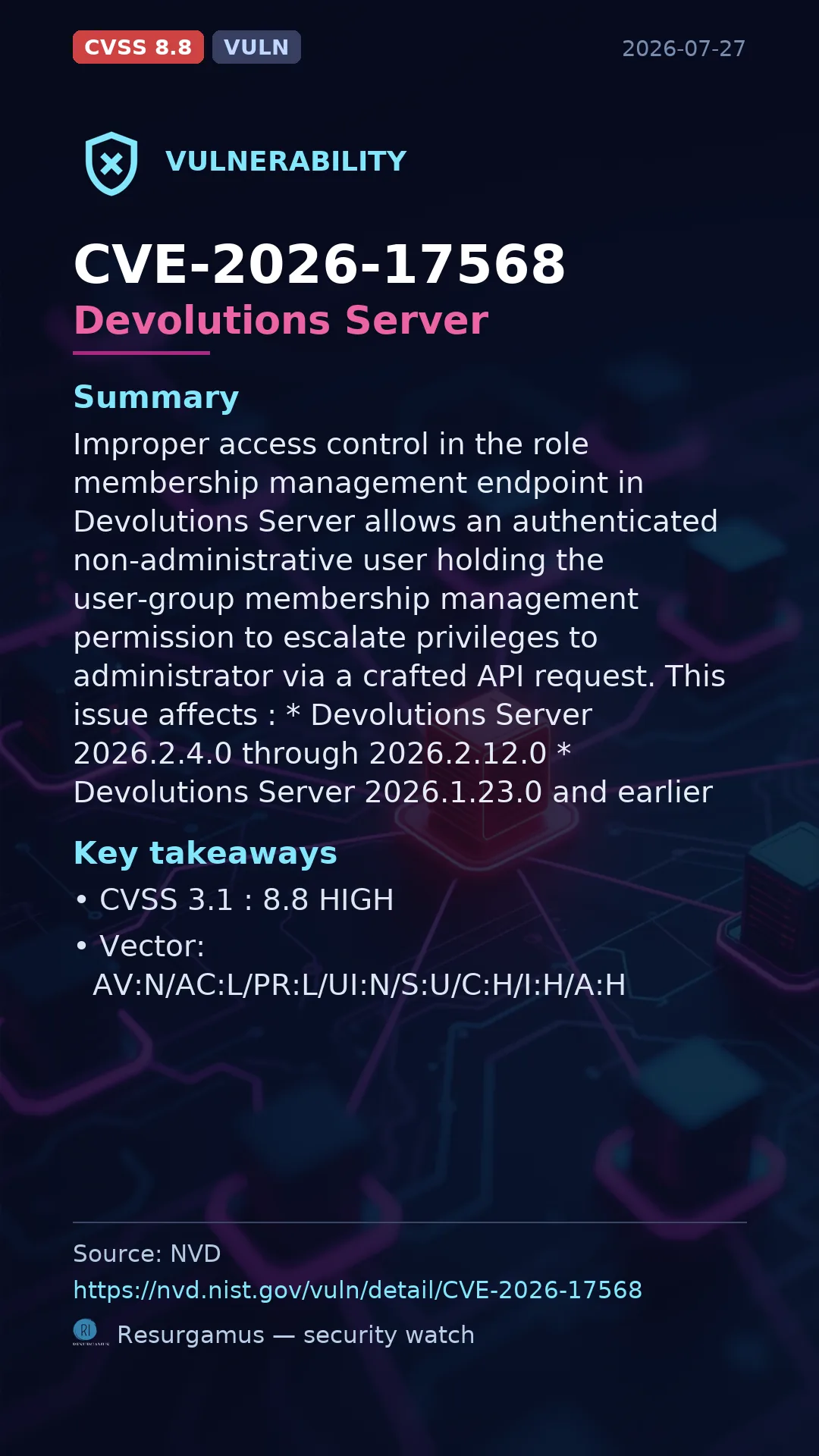 CVE-2026-17568 Devolutions Server Vulnerability