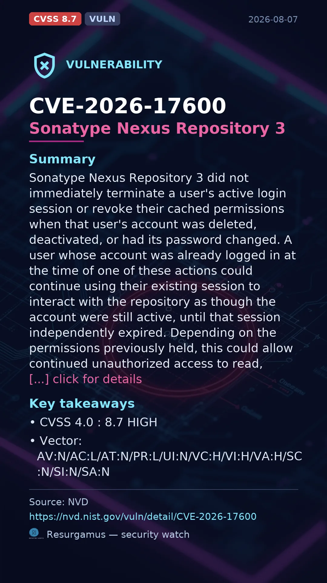 CVE-2026-17600 Sonatype Nexus Repository 3 Vulnerability