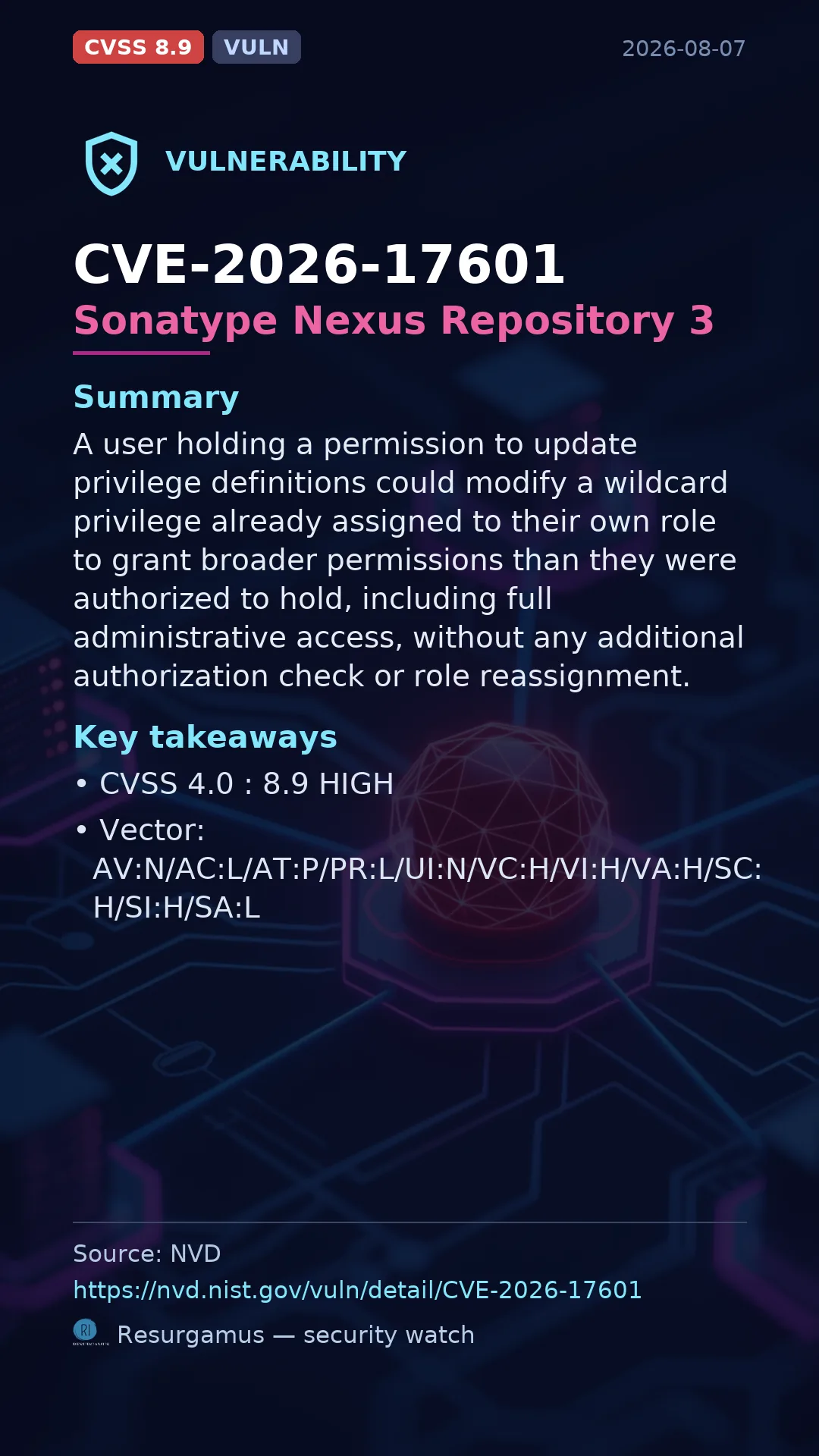 CVE-2026-17601 Sonatype Nexus Repository 3 Vulnerability