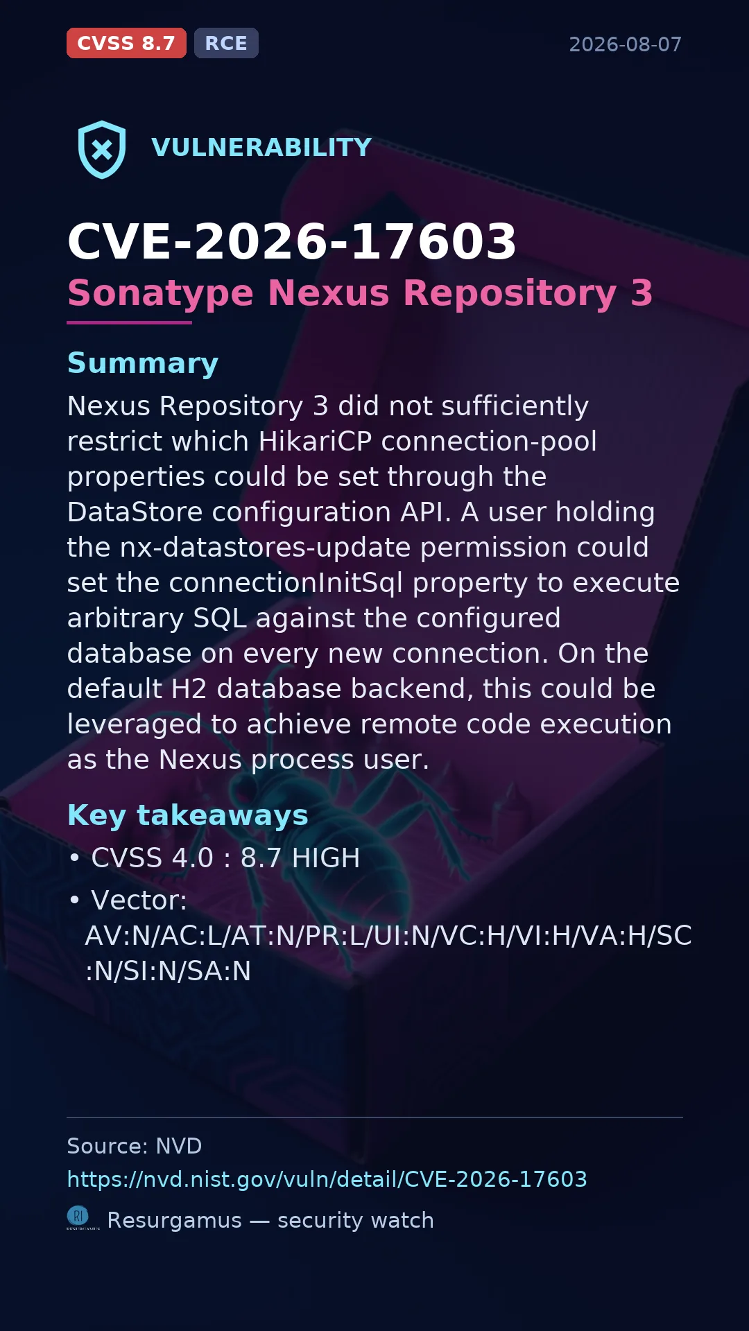 CVE-2026-17603 Sonatype Nexus Repository 3 Vulnerability