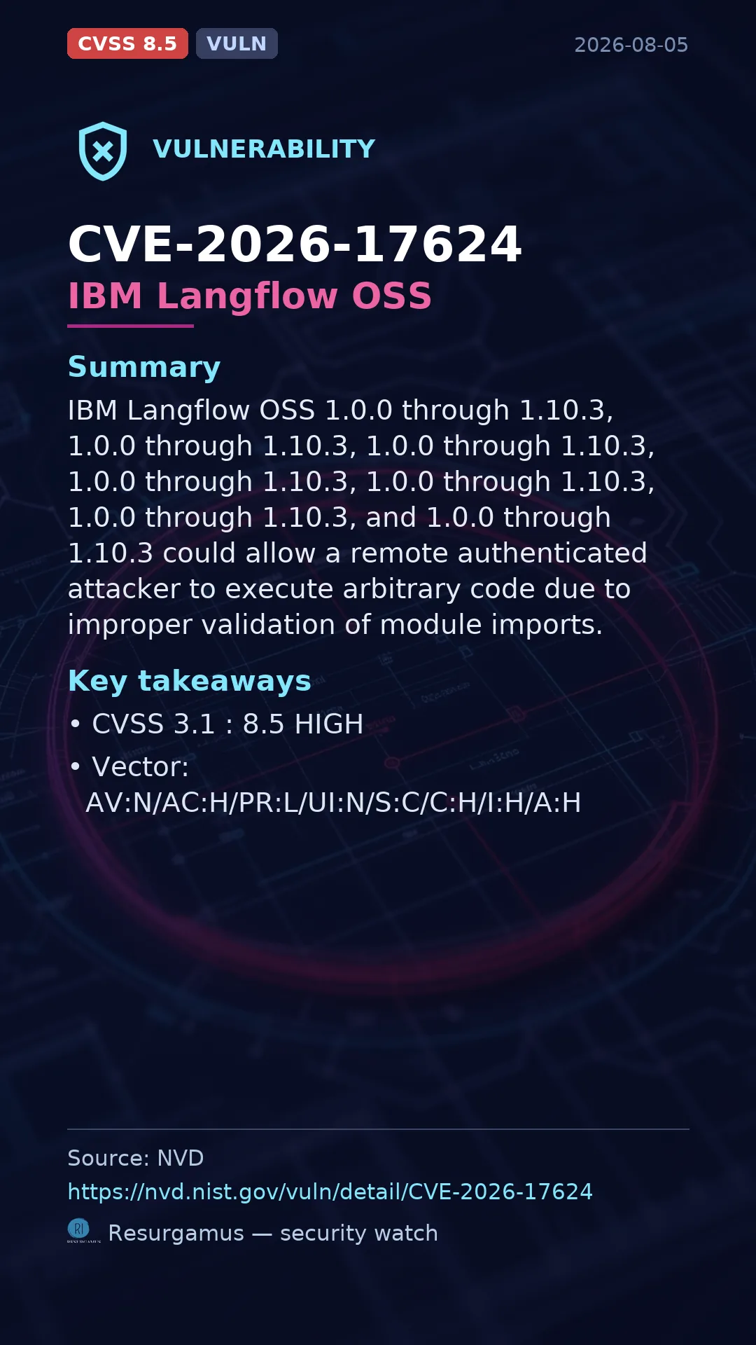 CVE-2026-17624 IBM Langflow OSS Vulnerability