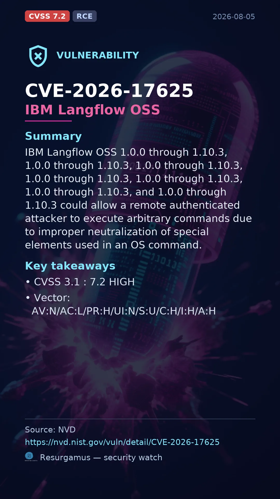 CVE-2026-17625 IBM Langflow OSS Vulnerability