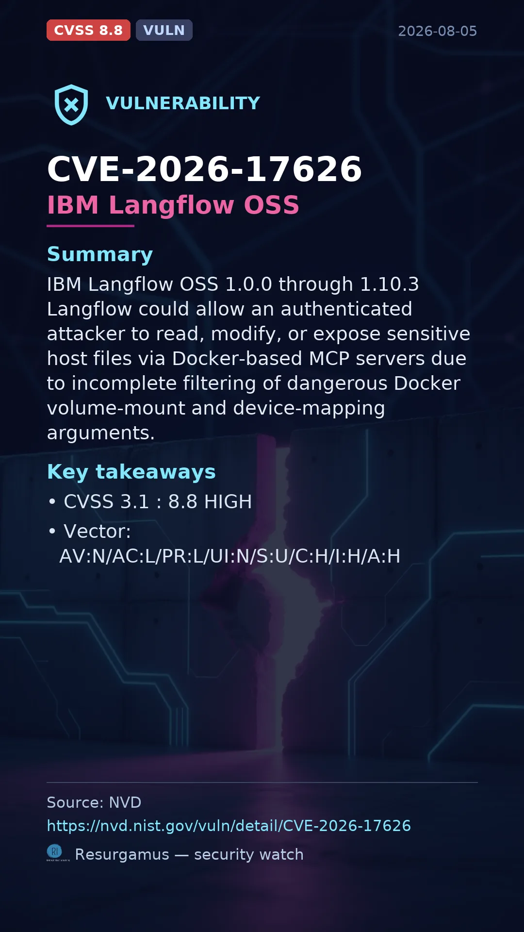 CVE-2026-17626 IBM Langflow OSS Vulnerability
