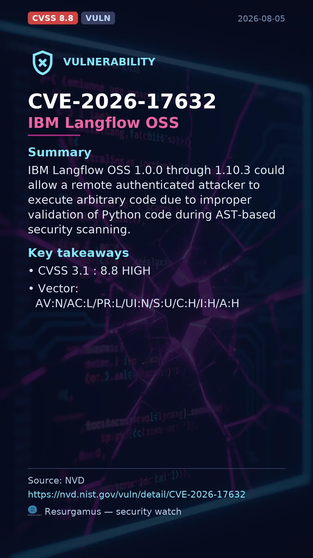 CVE-2026-17632 IBM Langflow OSS Vulnerability