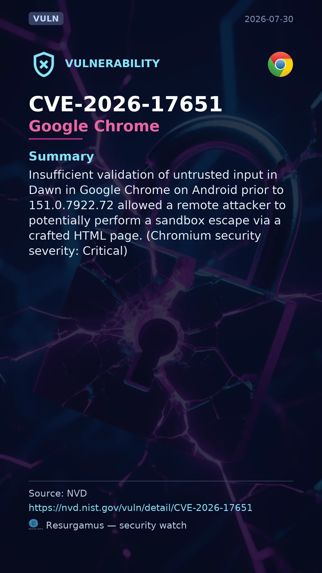 CVE-2026-17651 Google Chrome Vulnerability