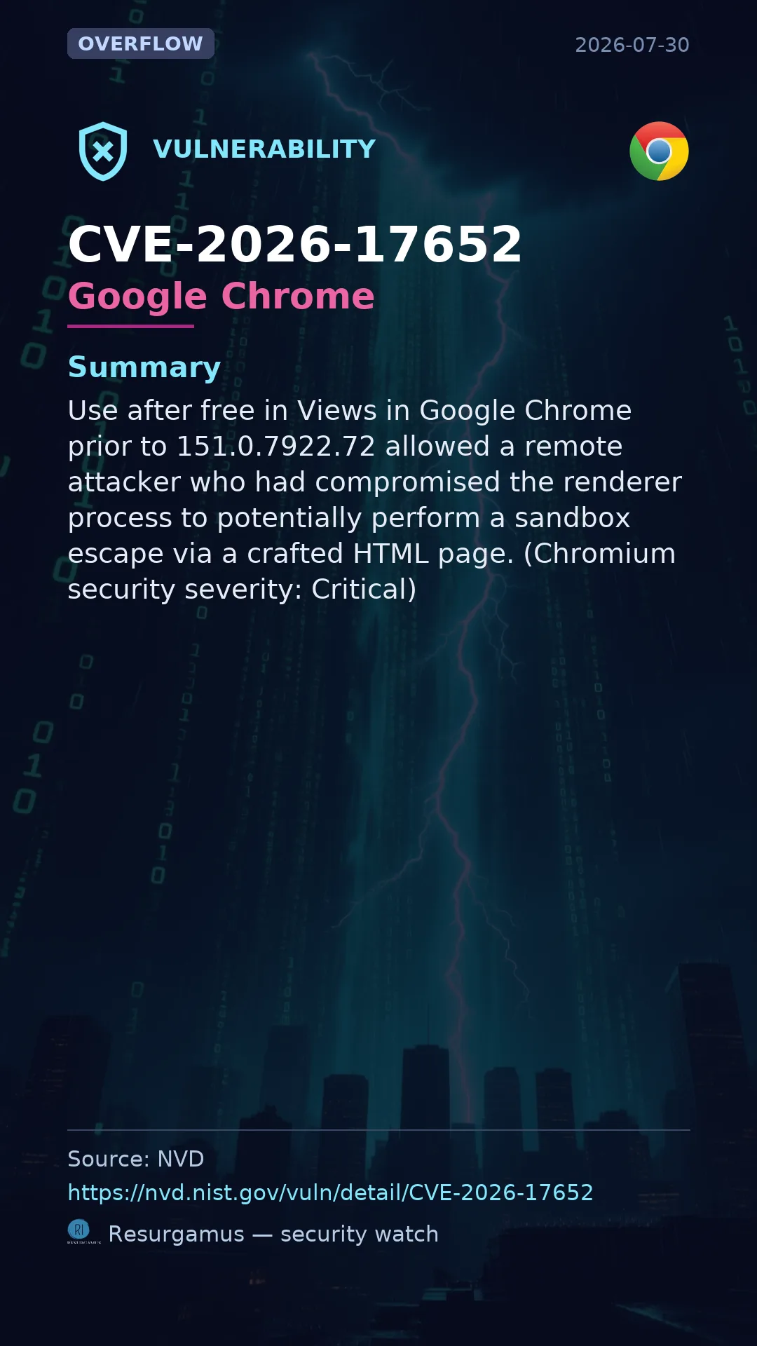 CVE-2026-17652 Google Chrome Vulnerability