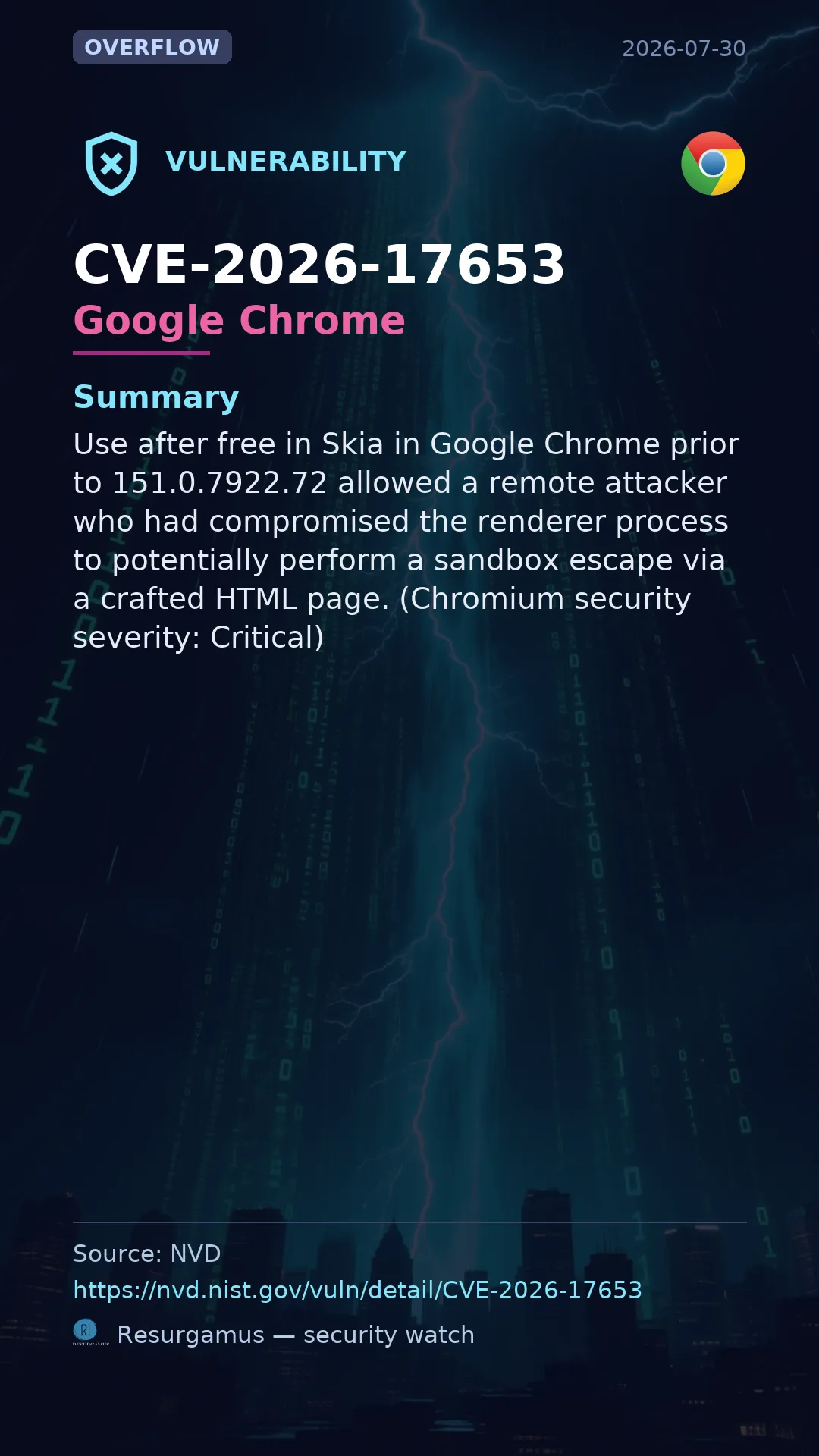 CVE-2026-17653 Google Chrome Vulnerability