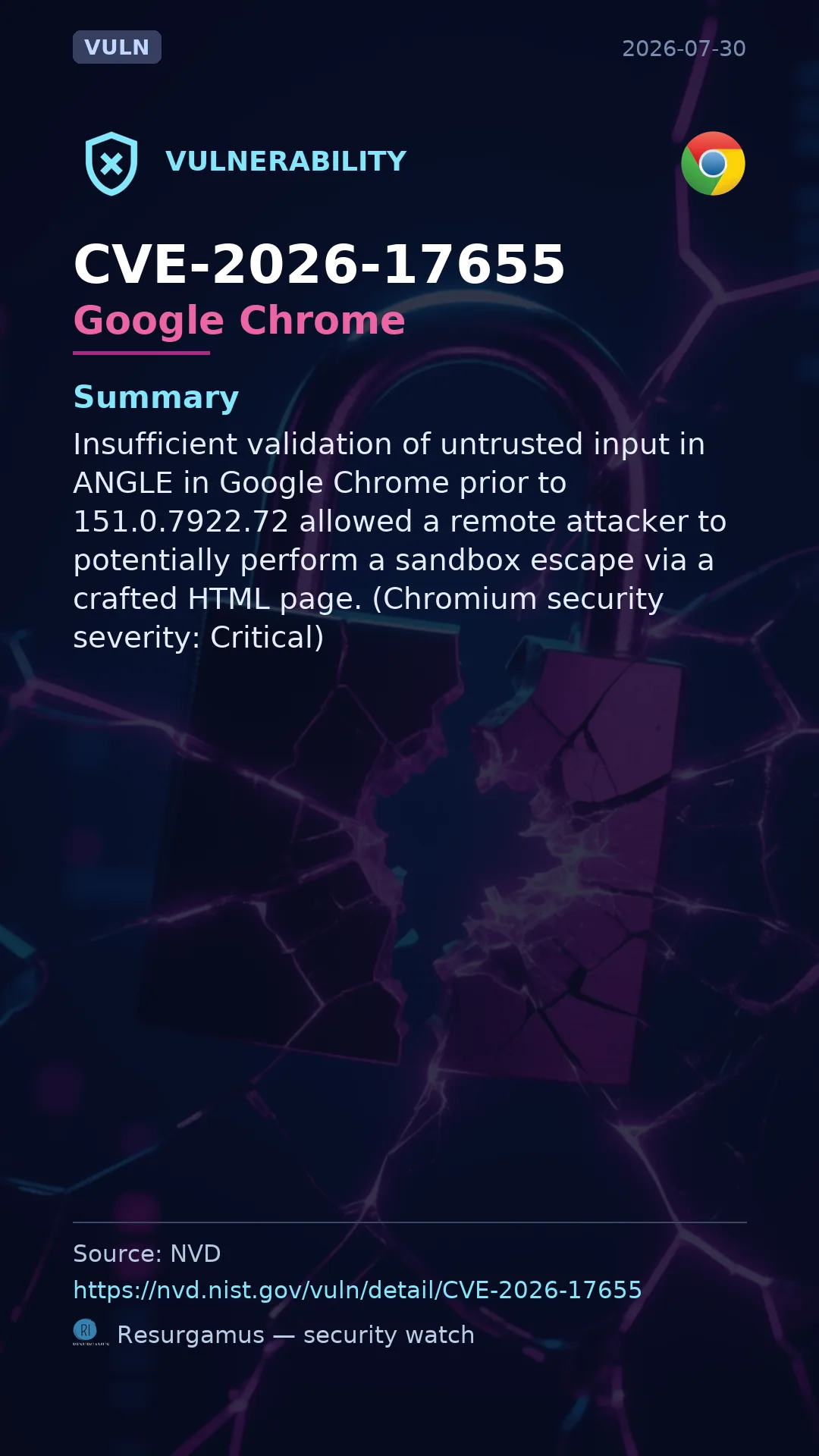 CVE-2026-17655 Google Chrome Vulnerability