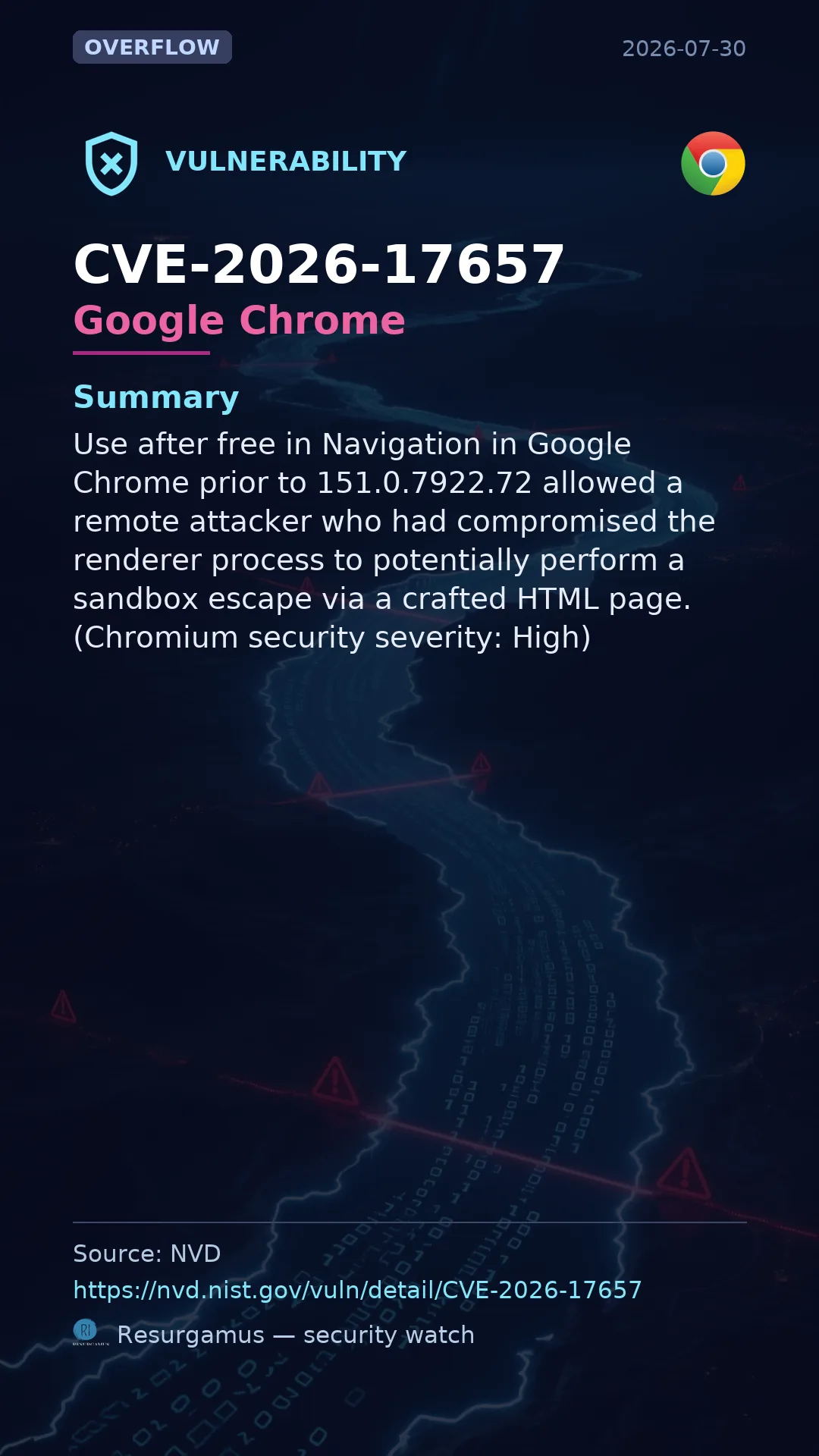 CVE-2026-17657 Google Chrome Vulnerability