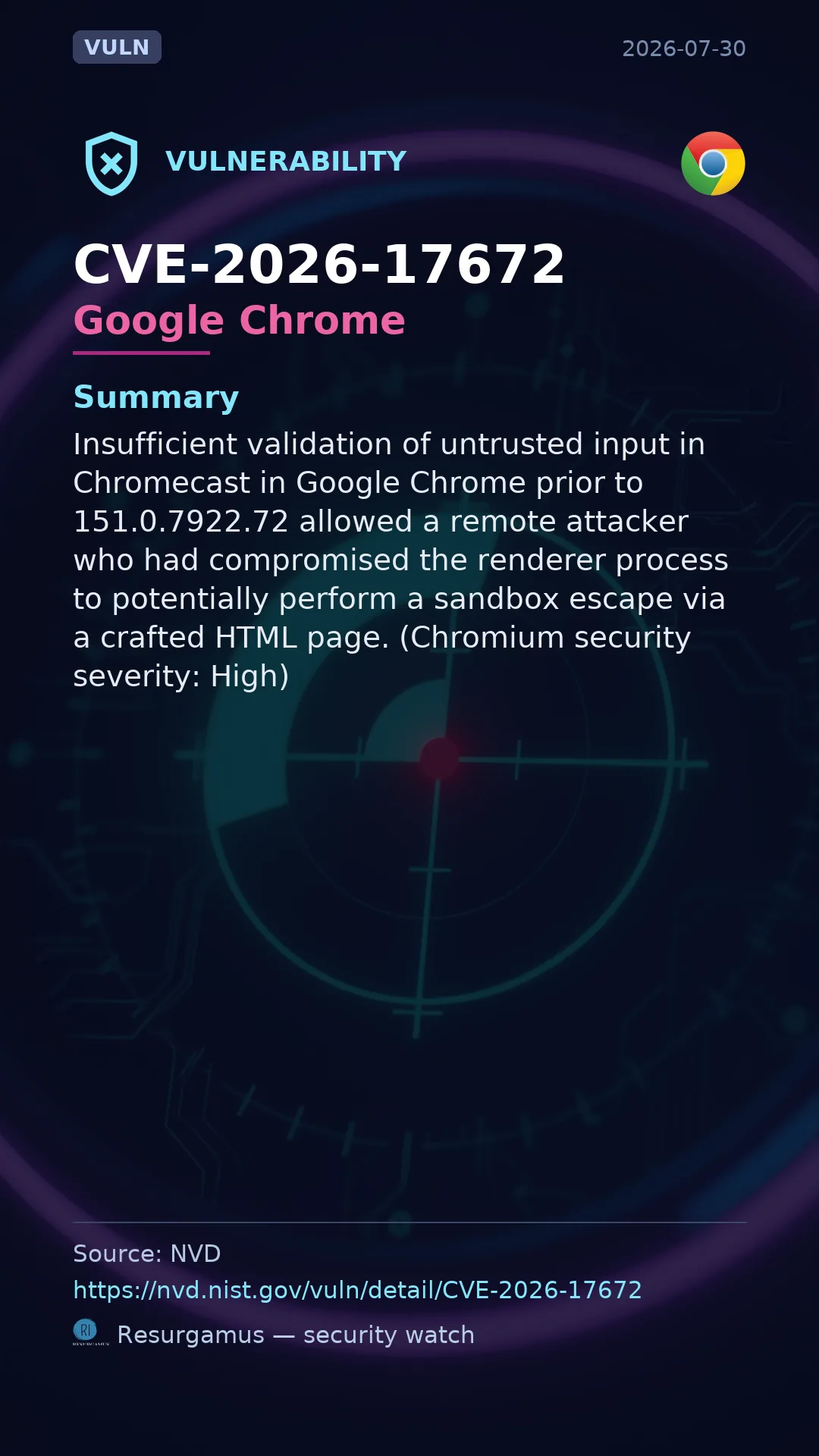 CVE-2026-17672 Google Chrome Vulnerability