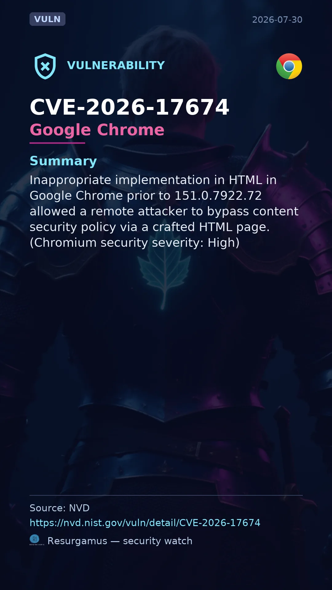 CVE-2026-17674 Google Chrome Vulnerability