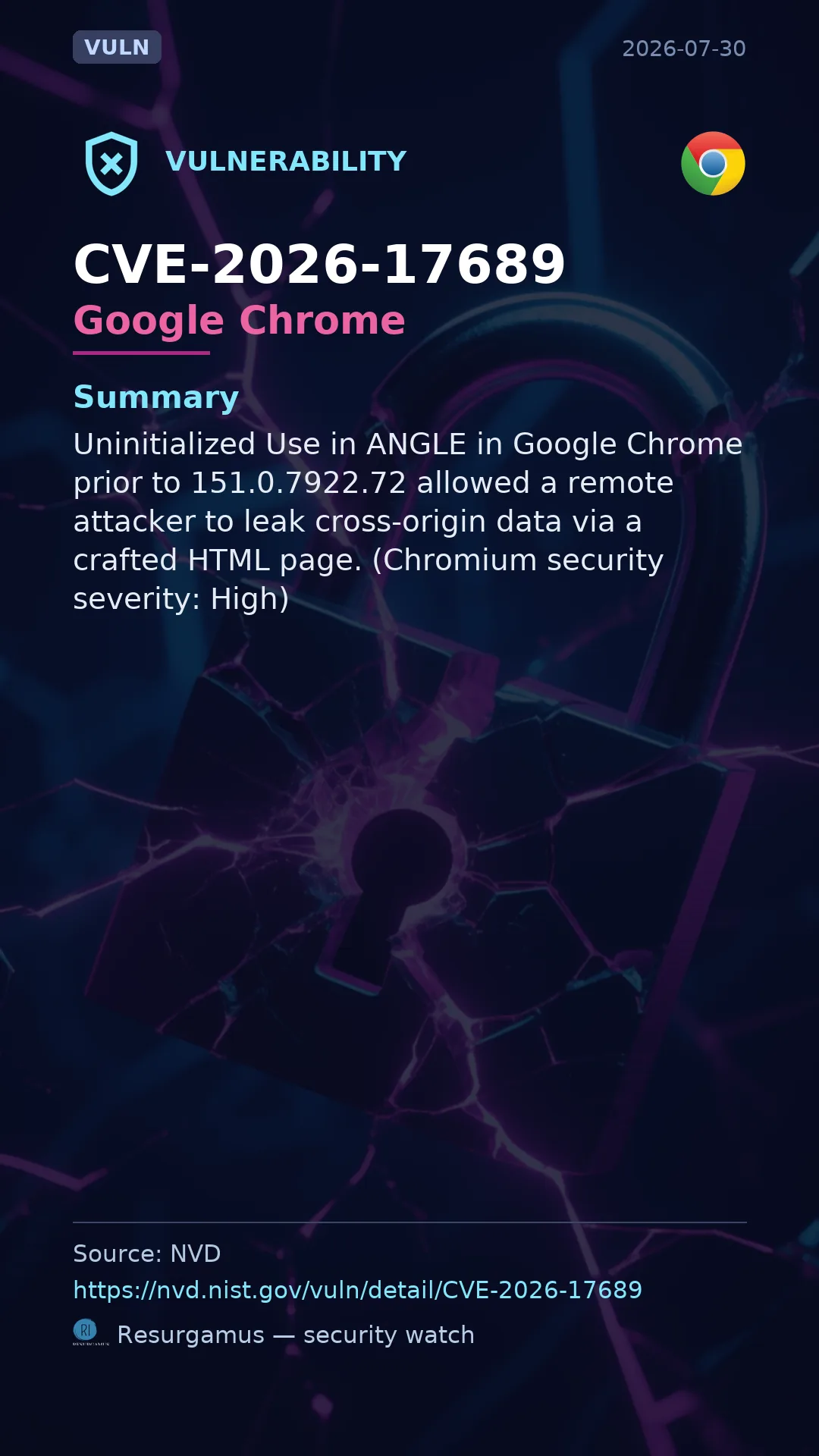 CVE-2026-17689 Google Chrome Vulnerability