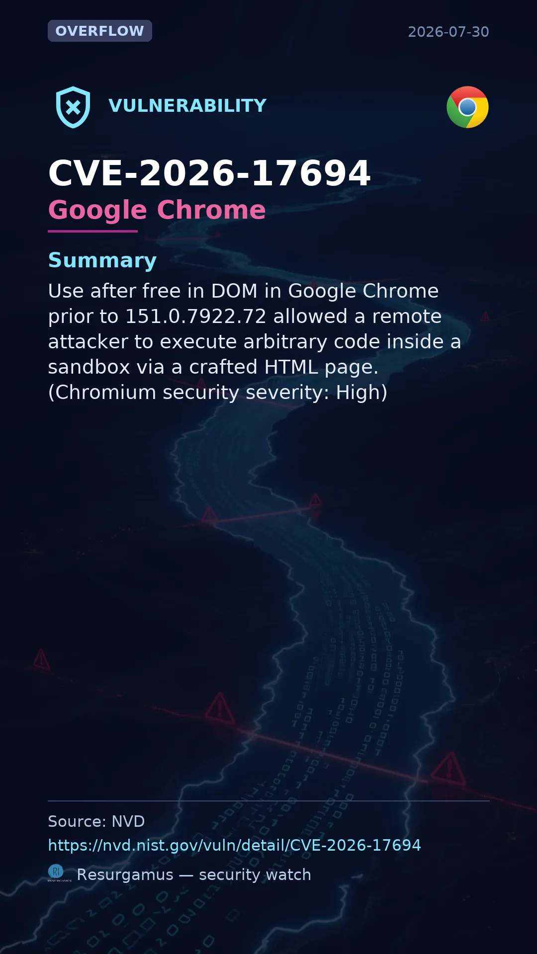 CVE-2026-17694 Google Chrome Vulnerability