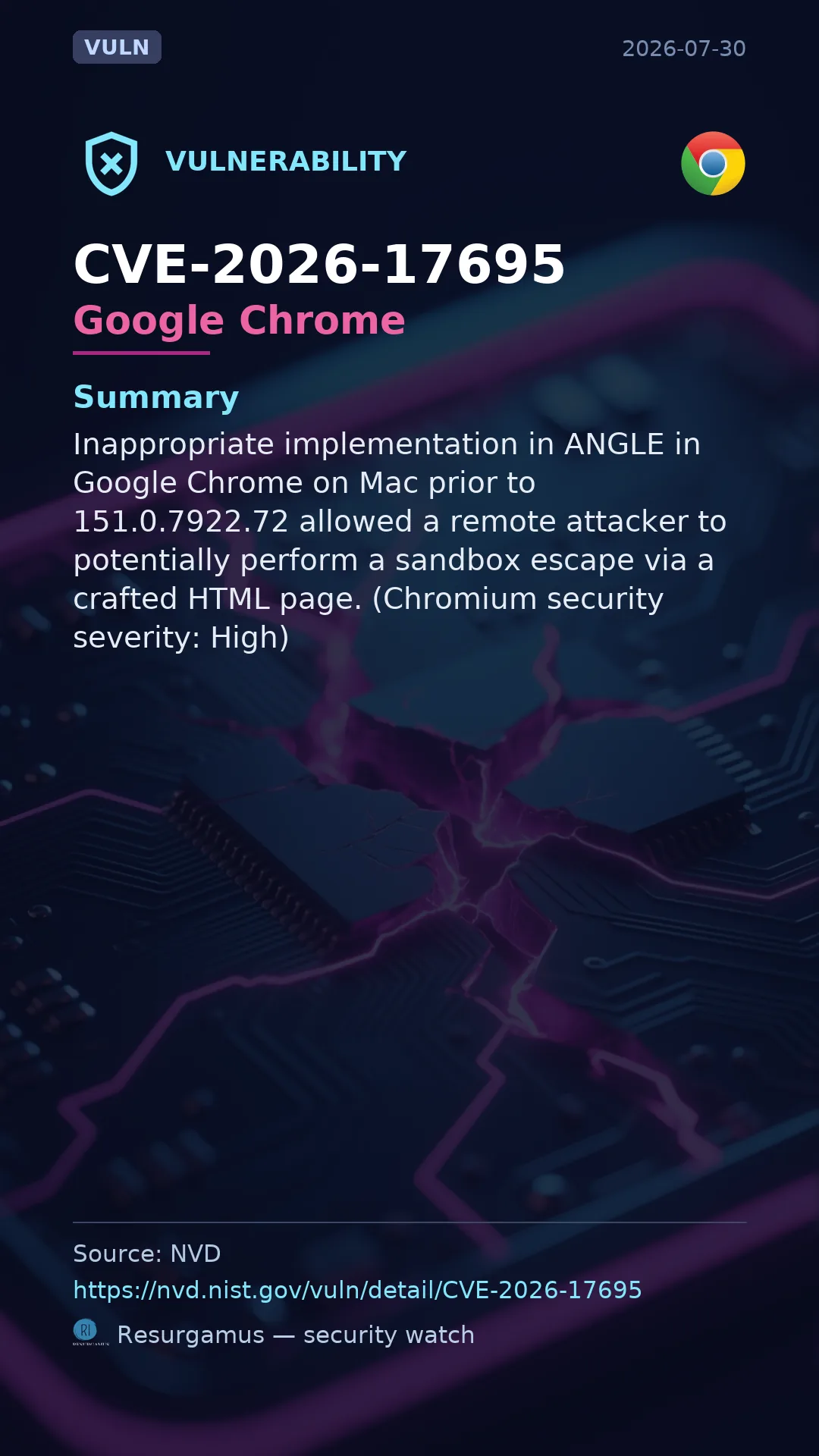 CVE-2026-17695 Google Chrome Vulnerability