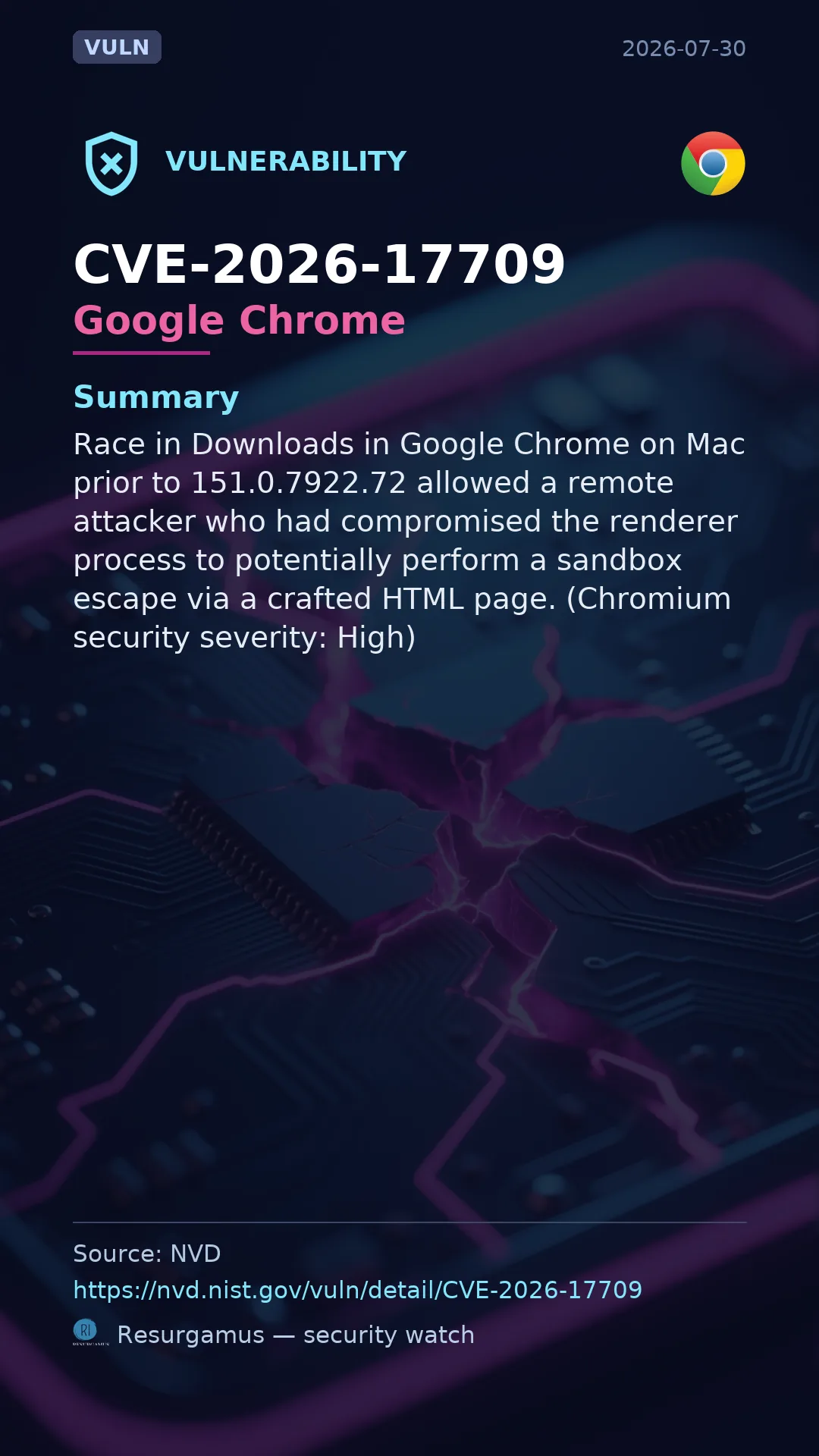 CVE-2026-17709 Google Chrome Vulnerability