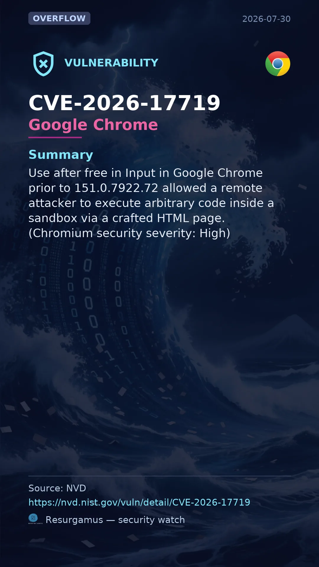 CVE-2026-17719 Google Chrome Vulnerability