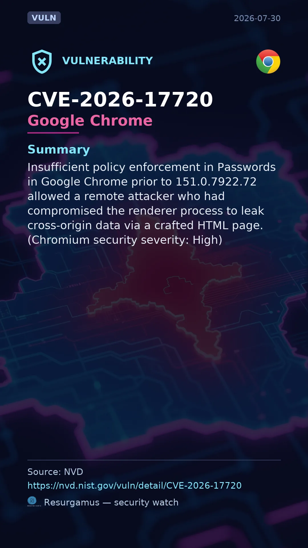 CVE-2026-17720 Google Chrome Vulnerability
