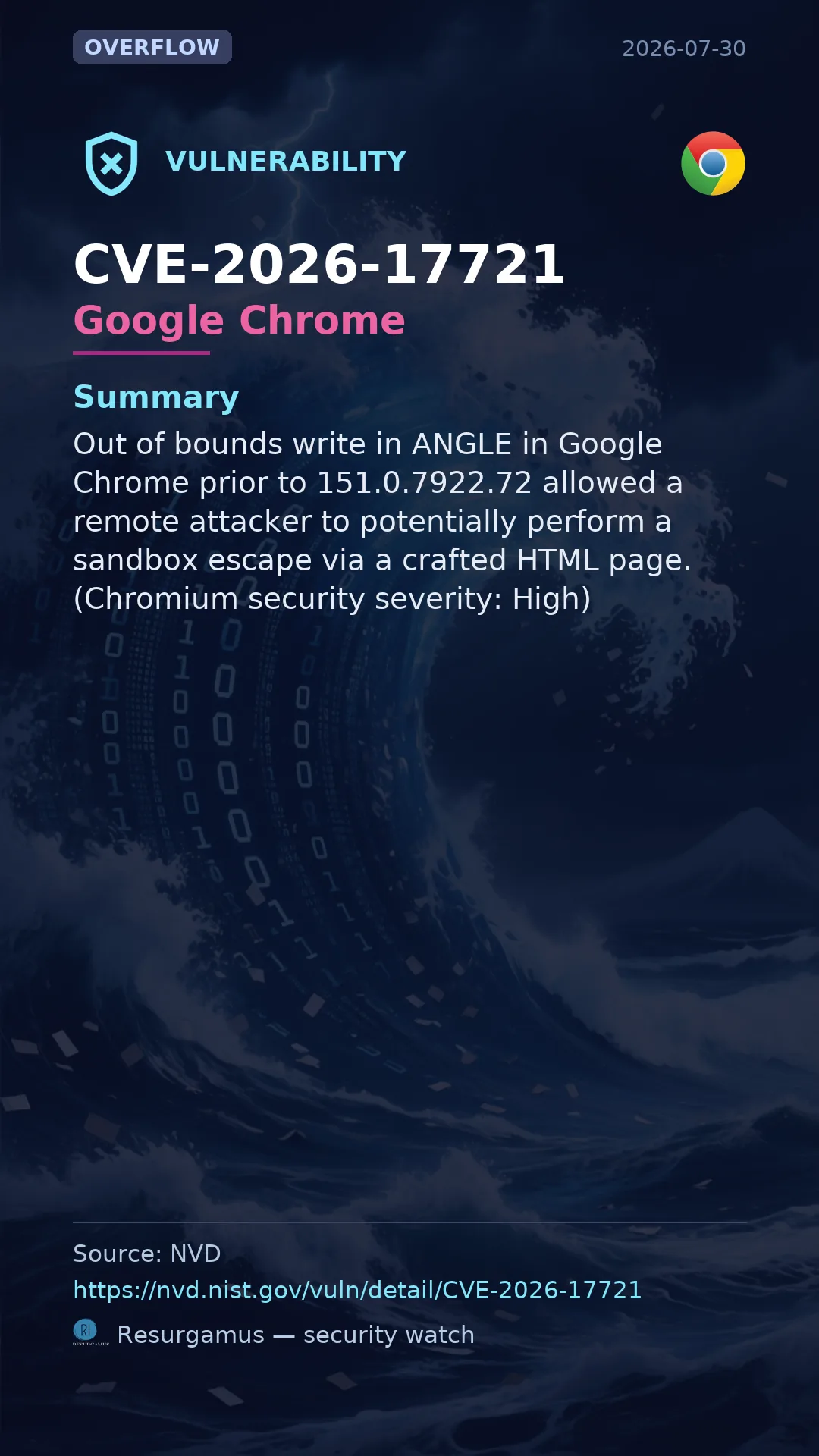 CVE-2026-17721 Google Chrome Vulnerability