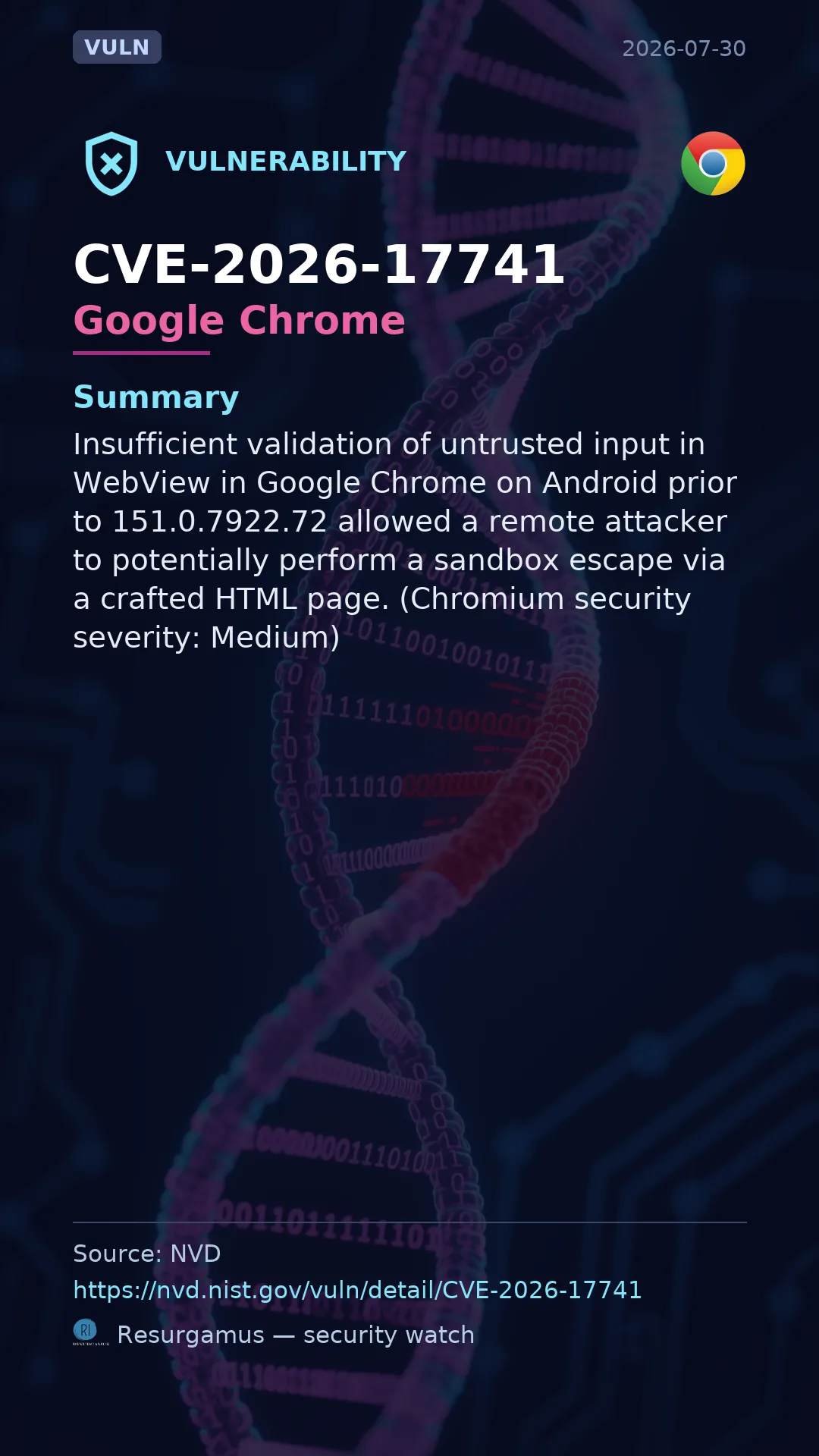 CVE-2026-17741 Google Chrome Vulnerability