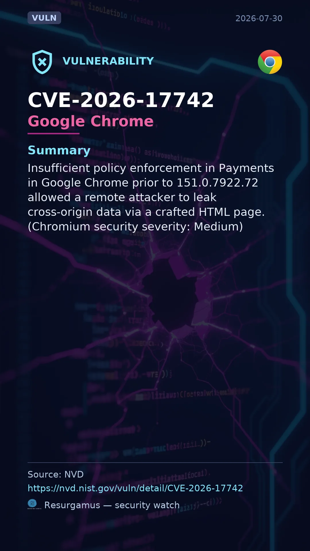 CVE-2026-17742 Google Chrome Vulnerability