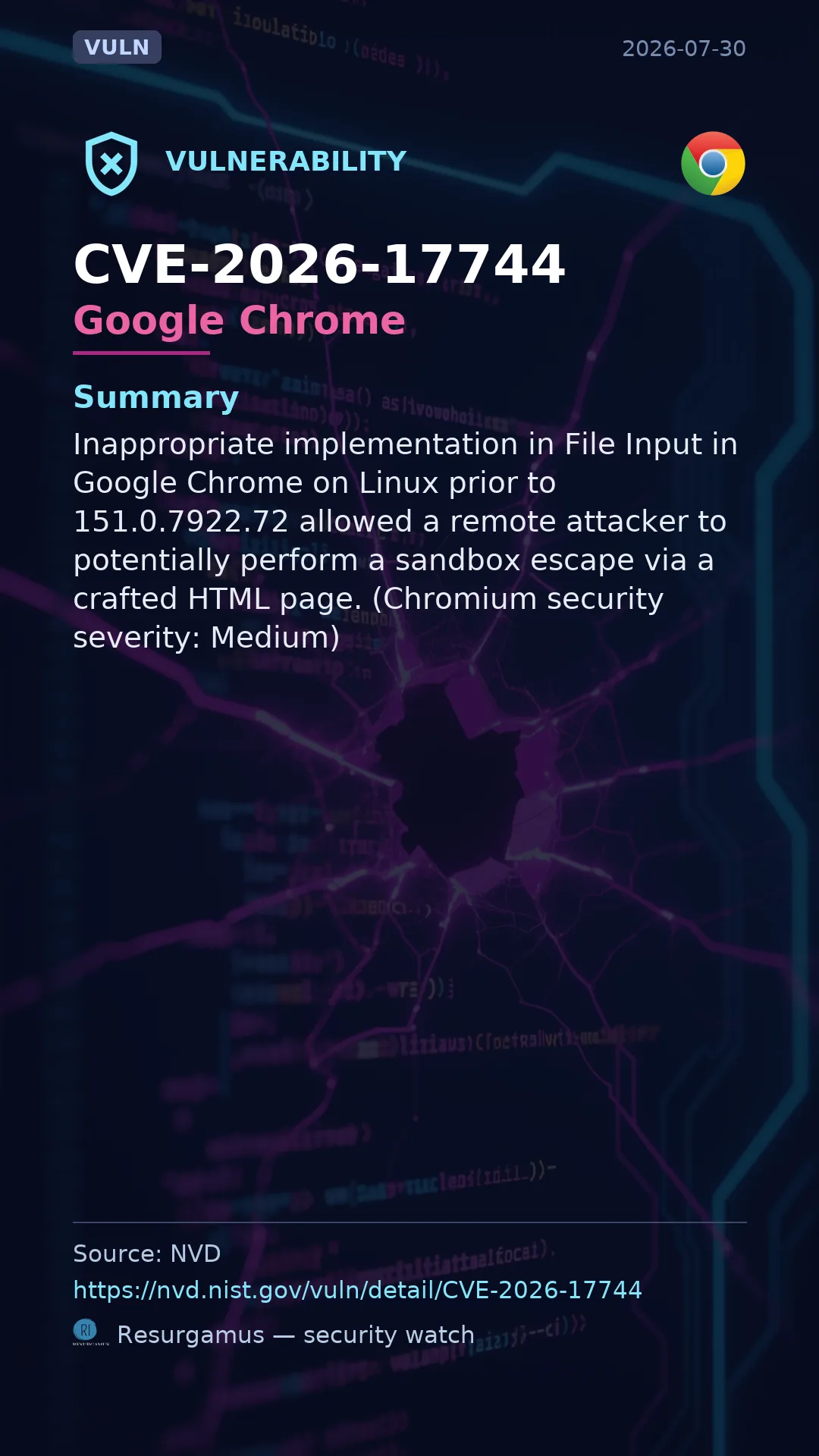 CVE-2026-17744 Google Chrome Vulnerability