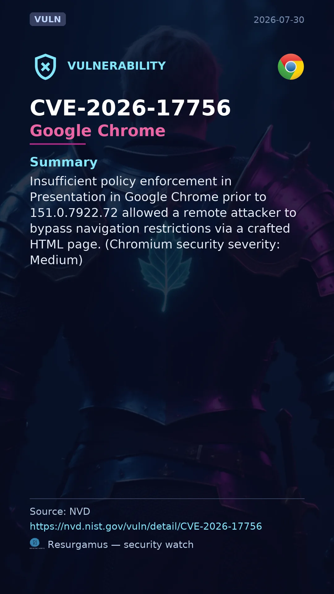 CVE-2026-17756 Google Chrome Vulnerability