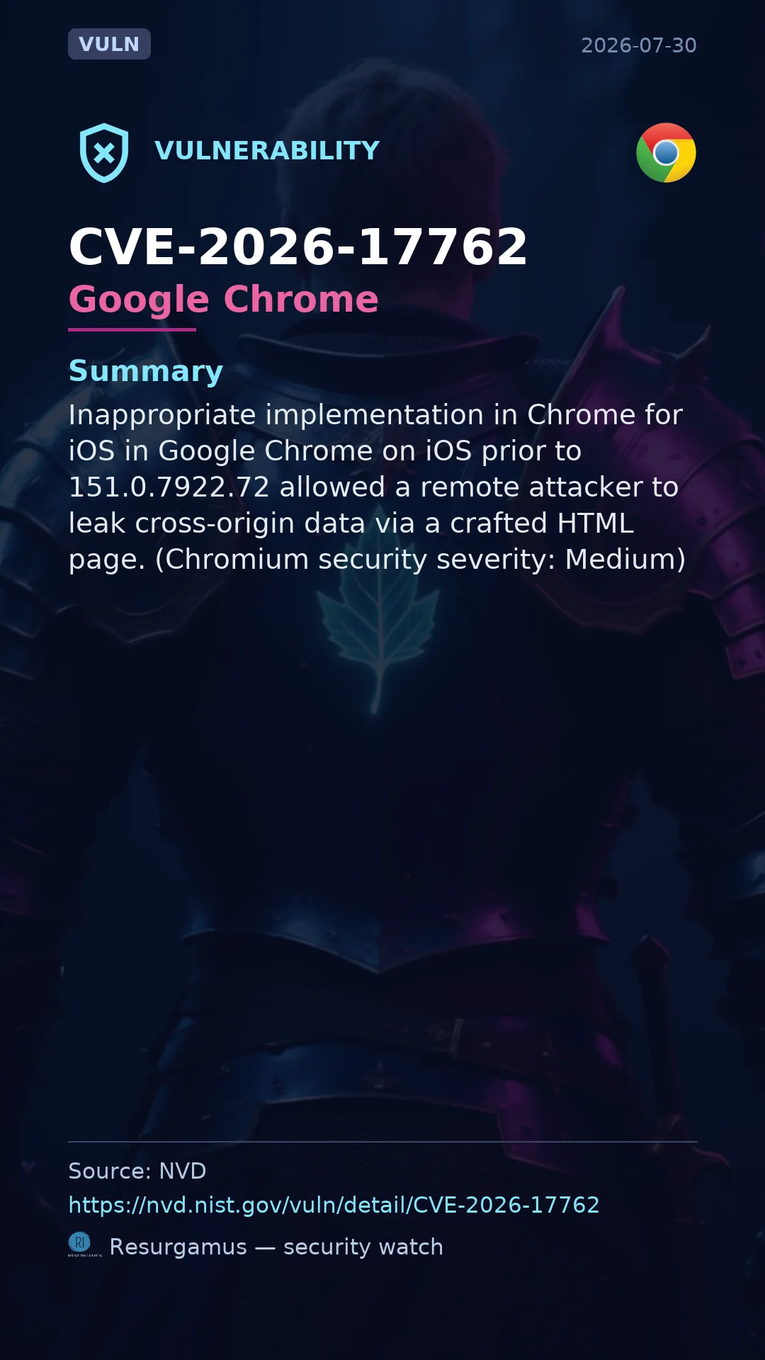 CVE-2026-17762 Google Chrome Vulnerability