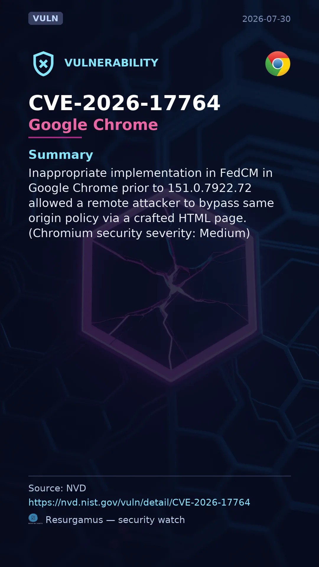CVE-2026-17764 Google Chrome Vulnerability