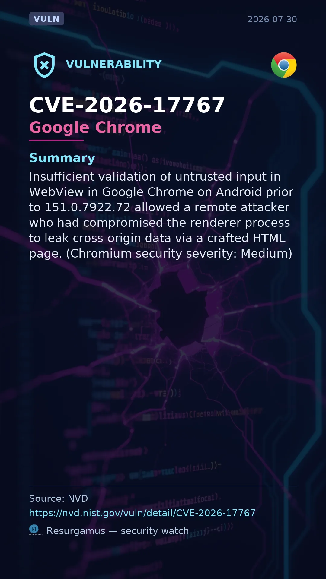 CVE-2026-17767 Google Chrome Vulnerability