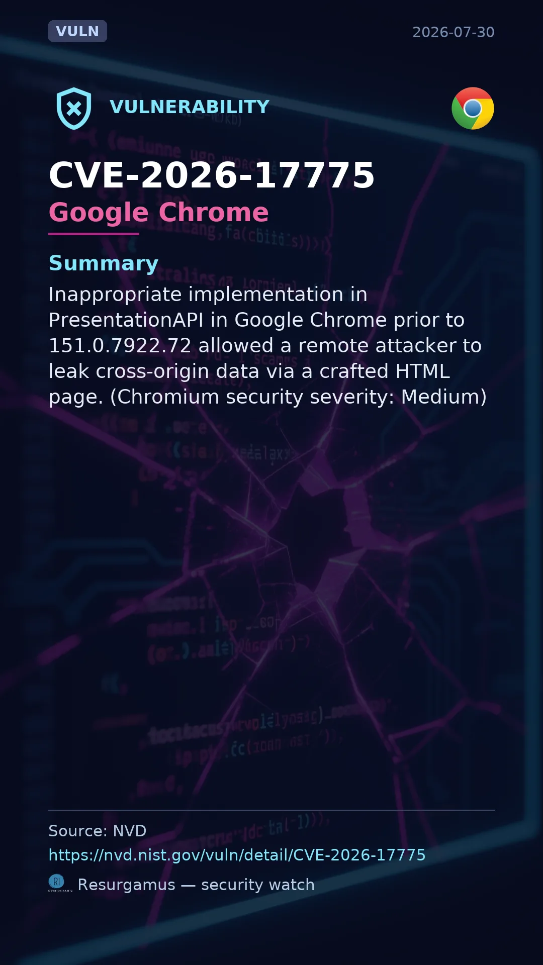 CVE-2026-17775 Google Chrome Vulnerability