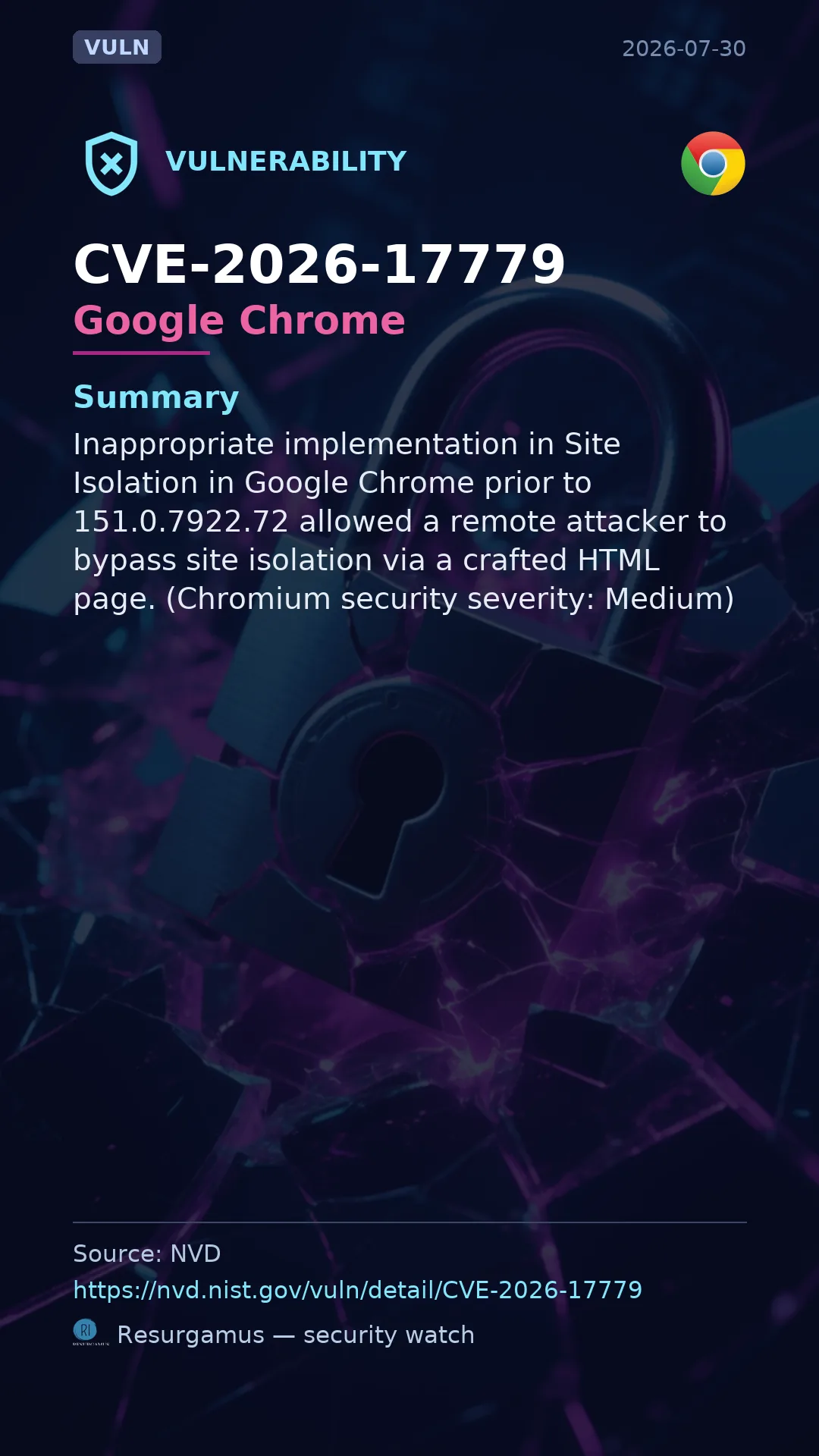CVE-2026-17779 Google Chrome Vulnerability