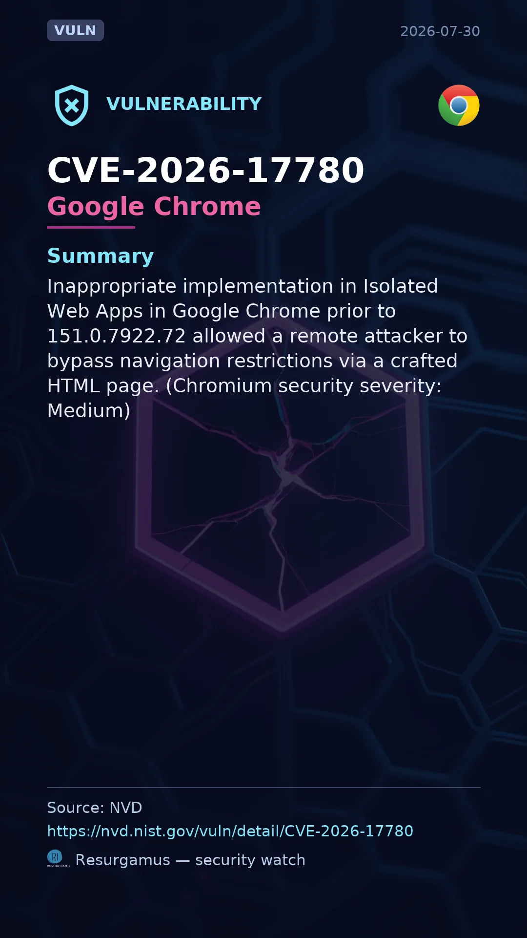 CVE-2026-17780 Google Chrome Vulnerability