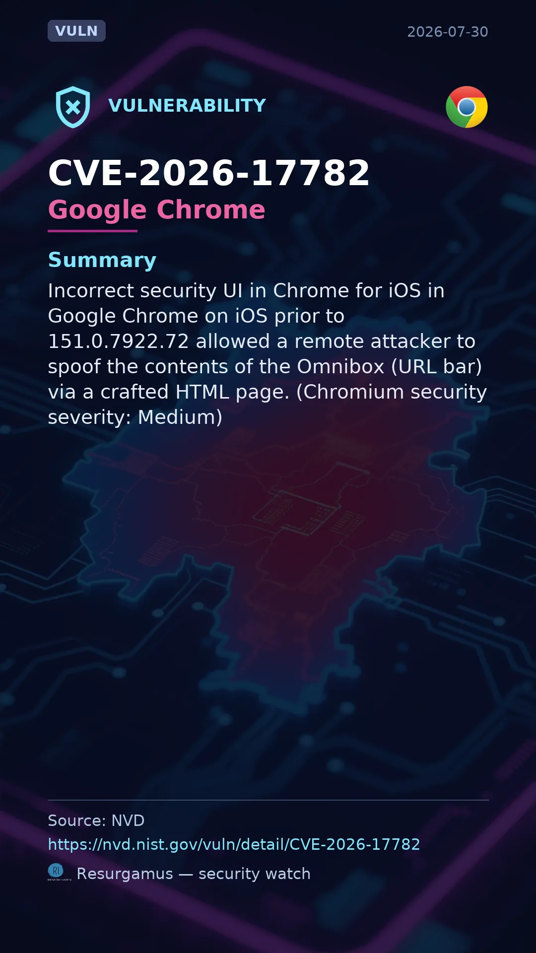 CVE-2026-17782 Google Chrome Vulnerability