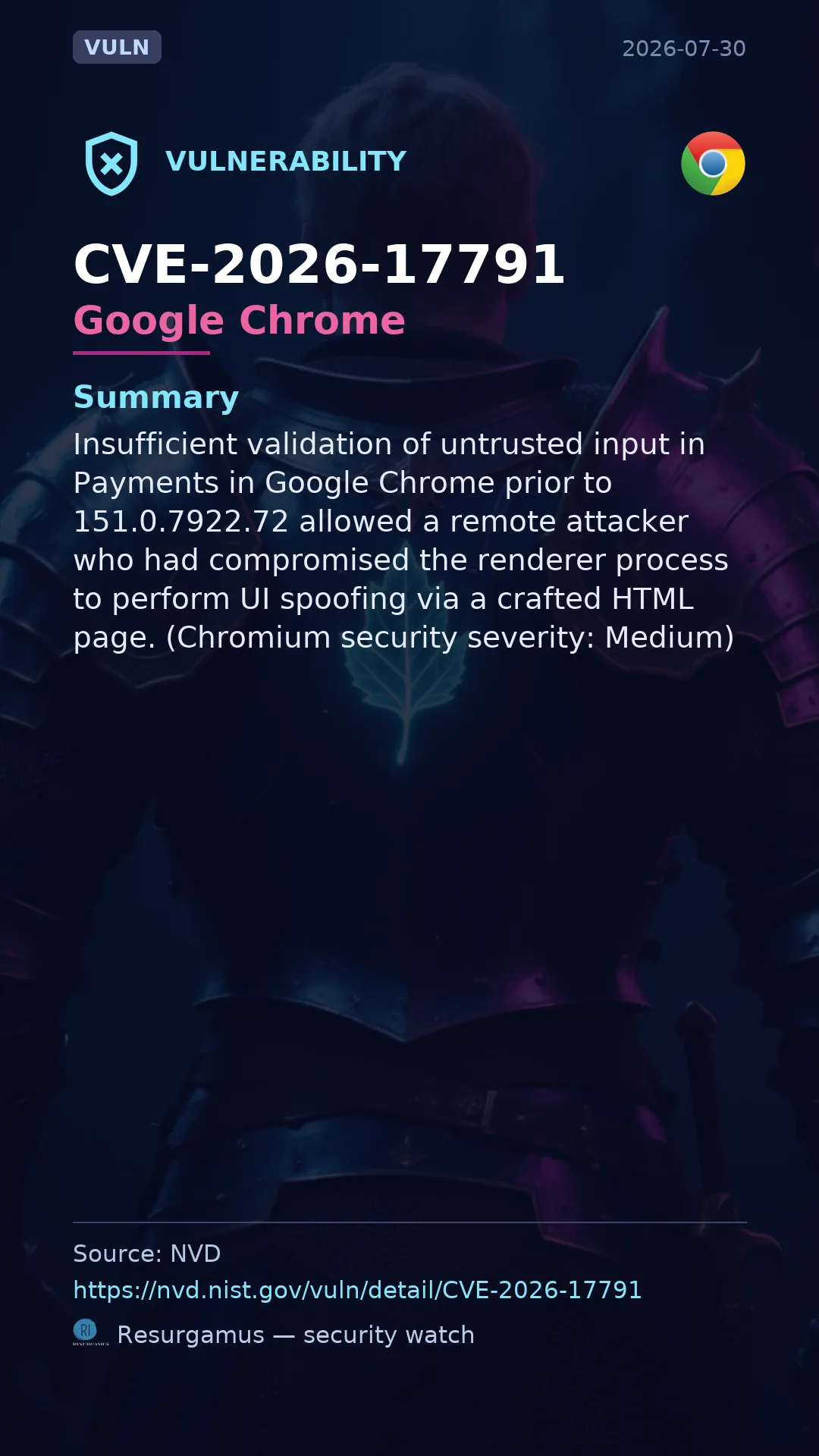 CVE-2026-17791 Google Chrome Vulnerability