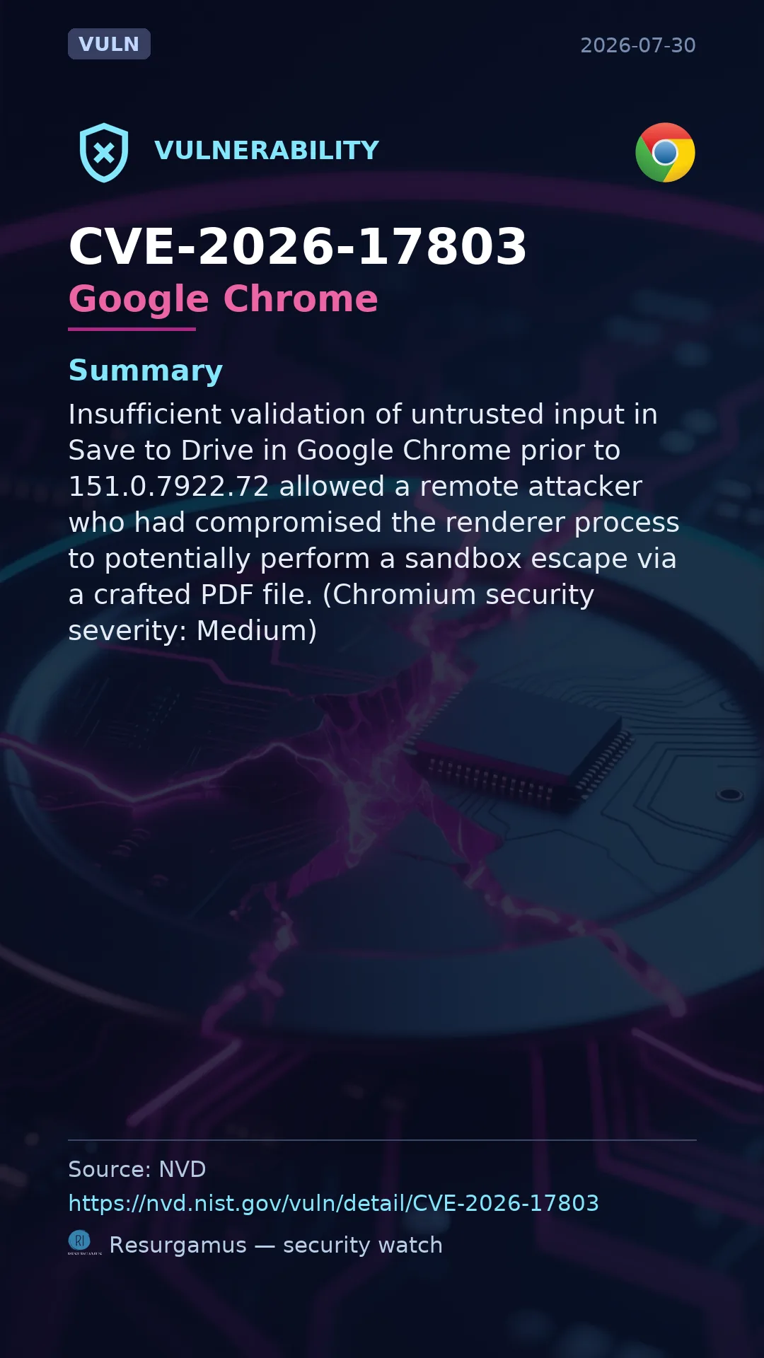 CVE-2026-17803 Google Chrome Vulnerability