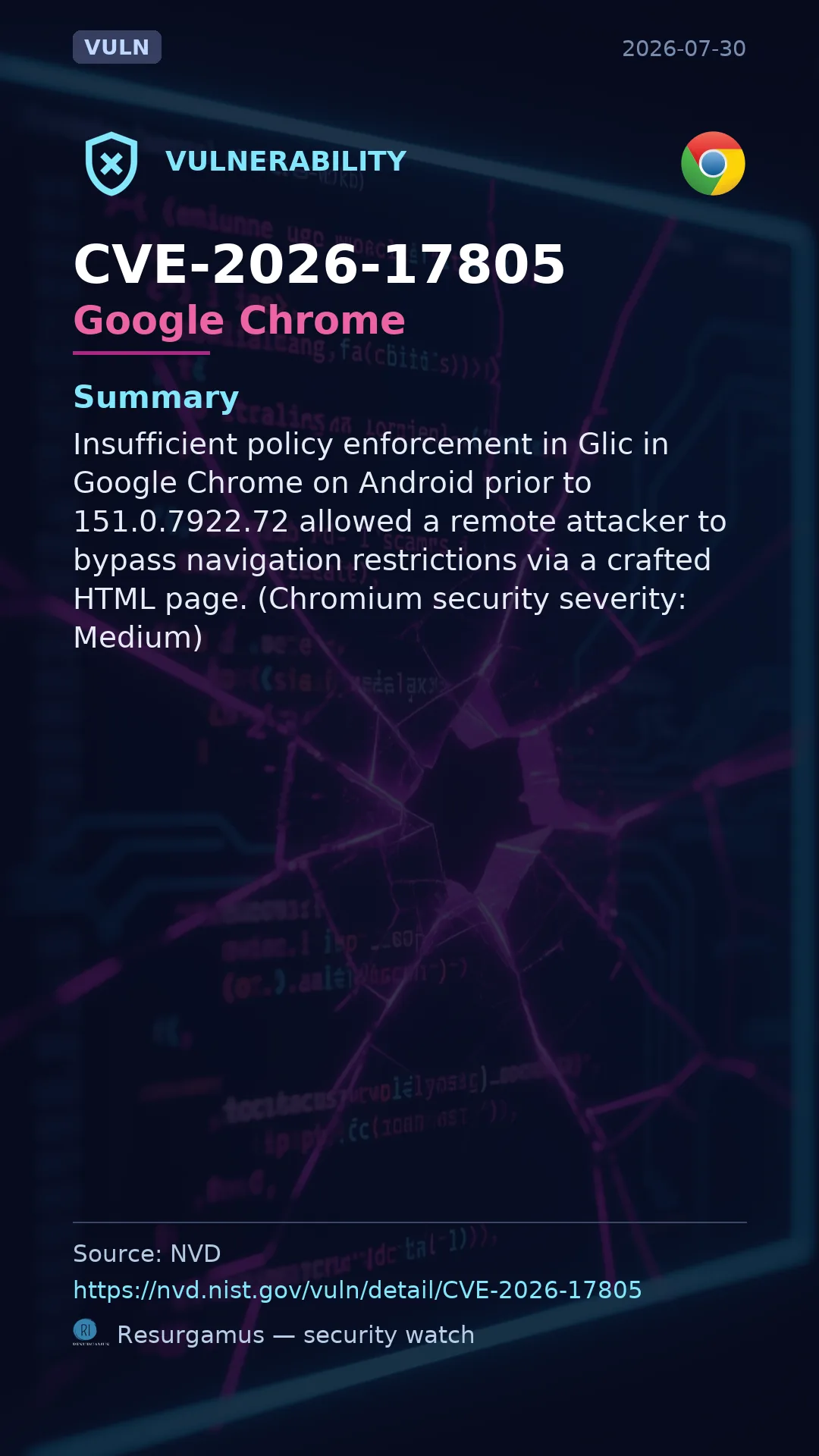 CVE-2026-17805 Google Chrome Vulnerability