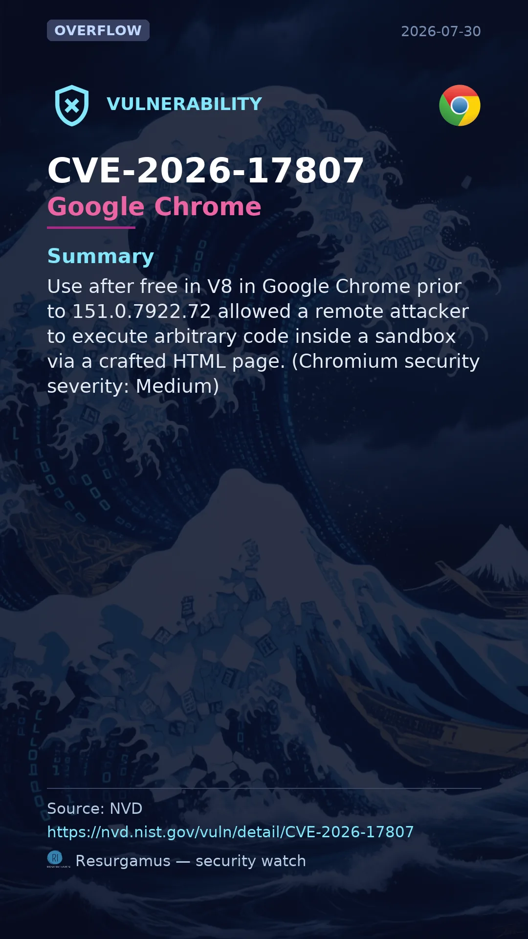 CVE-2026-17807 Google Chrome Vulnerability