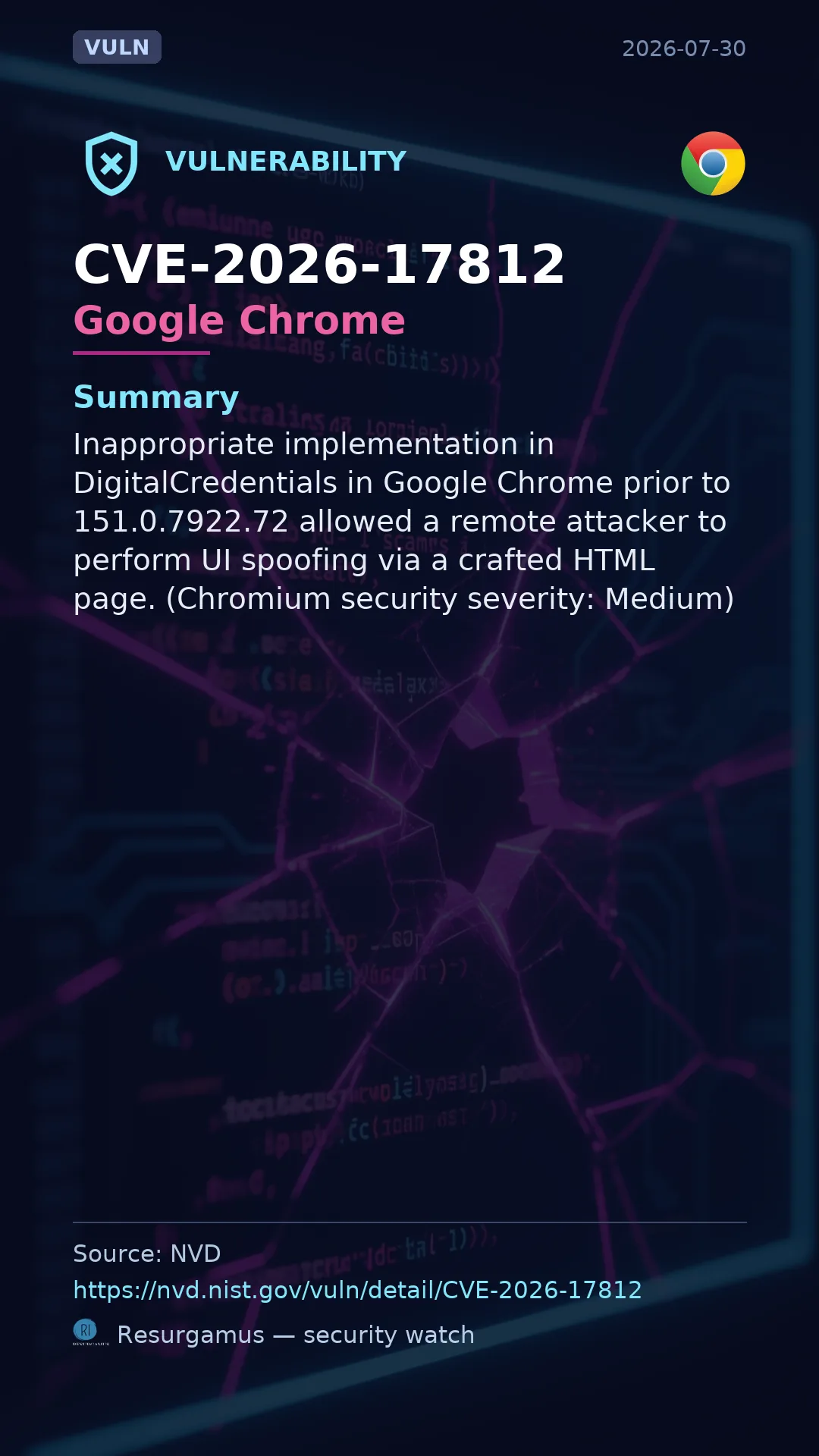 CVE-2026-17812 Google Chrome Vulnerability