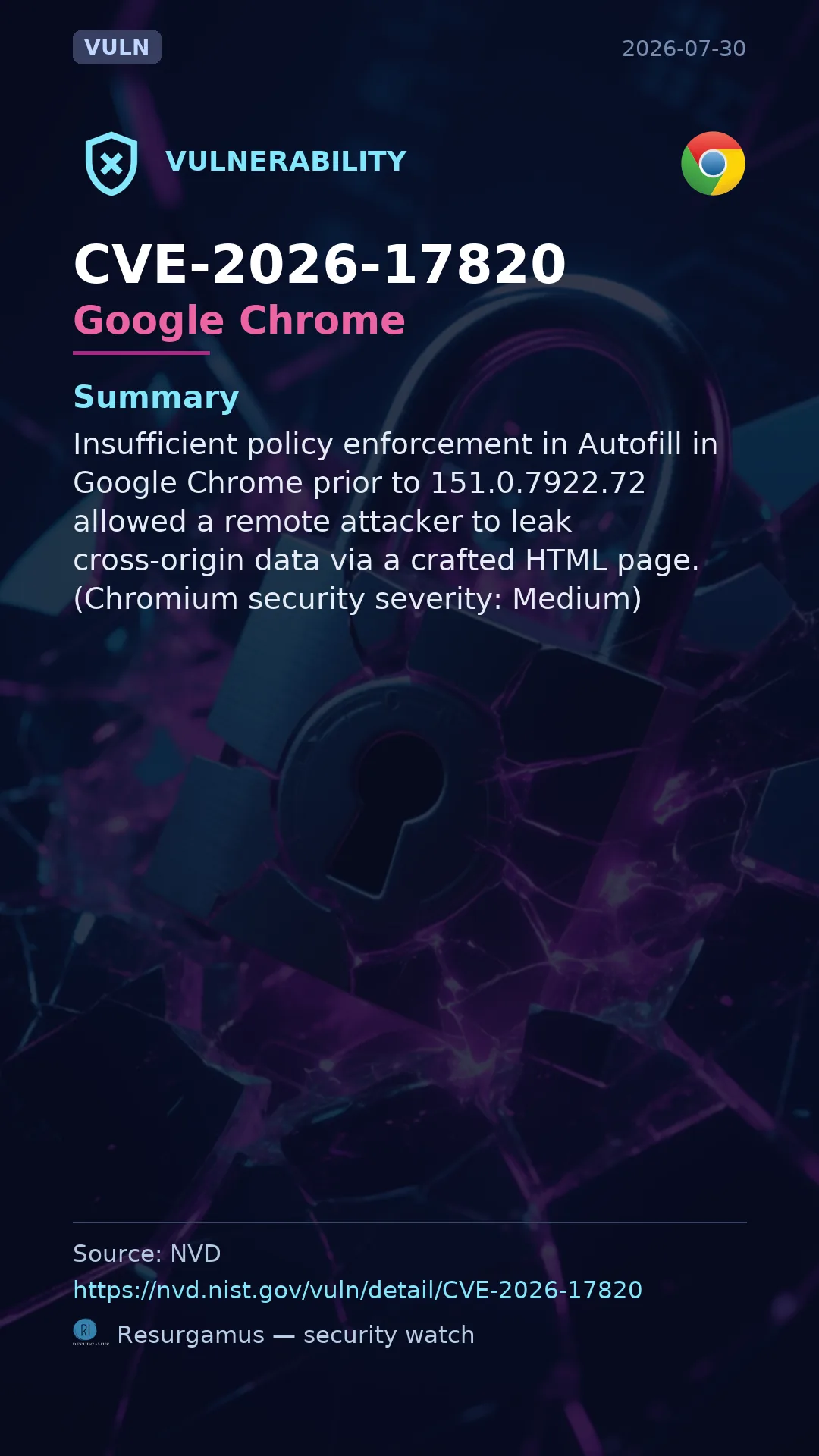CVE-2026-17820 Google Chrome Vulnerability