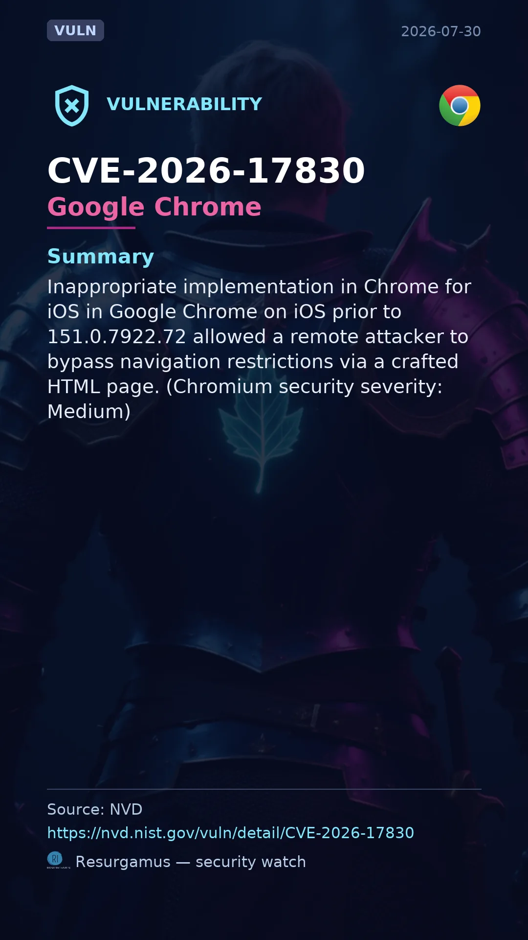 CVE-2026-17830 Google Chrome Vulnerability